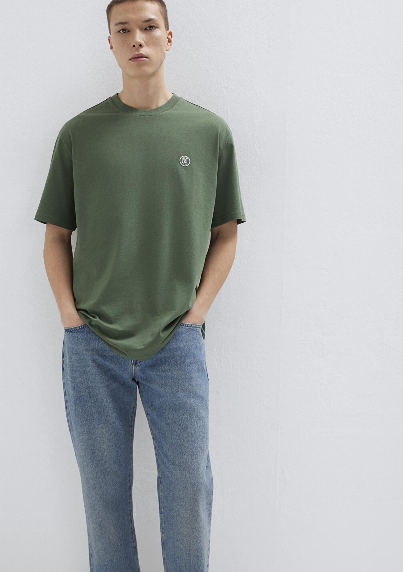 Mavi Mavi Logo İşlemeli Yeşil Basic Tişört Loose Fit / Bol Rahat Kesim 067074-81570