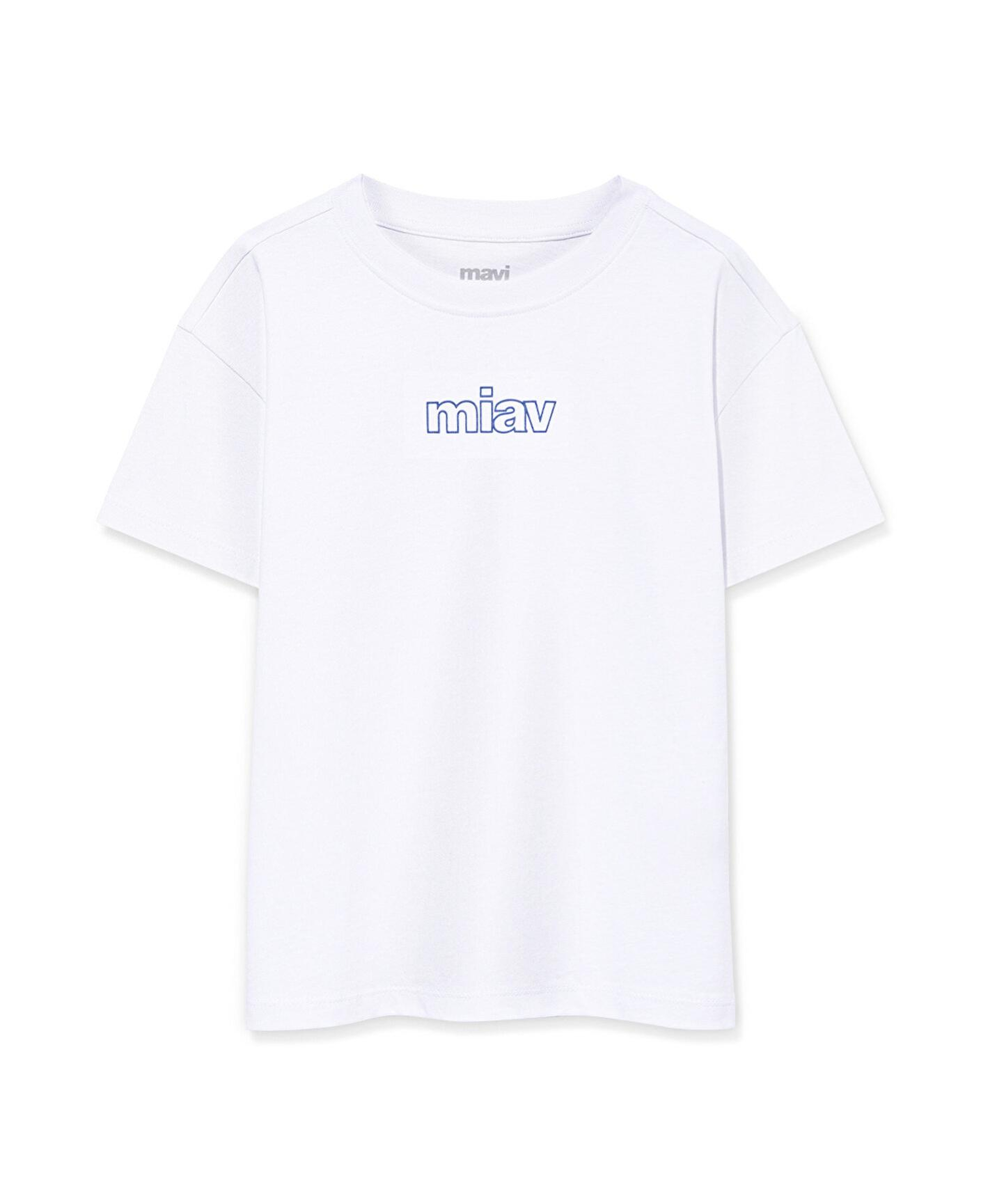 Mavi Miav Baskılı Beyaz Oversize Çocuk Tişört Loose Fit / Bol Rahat Kesim 7610158-620