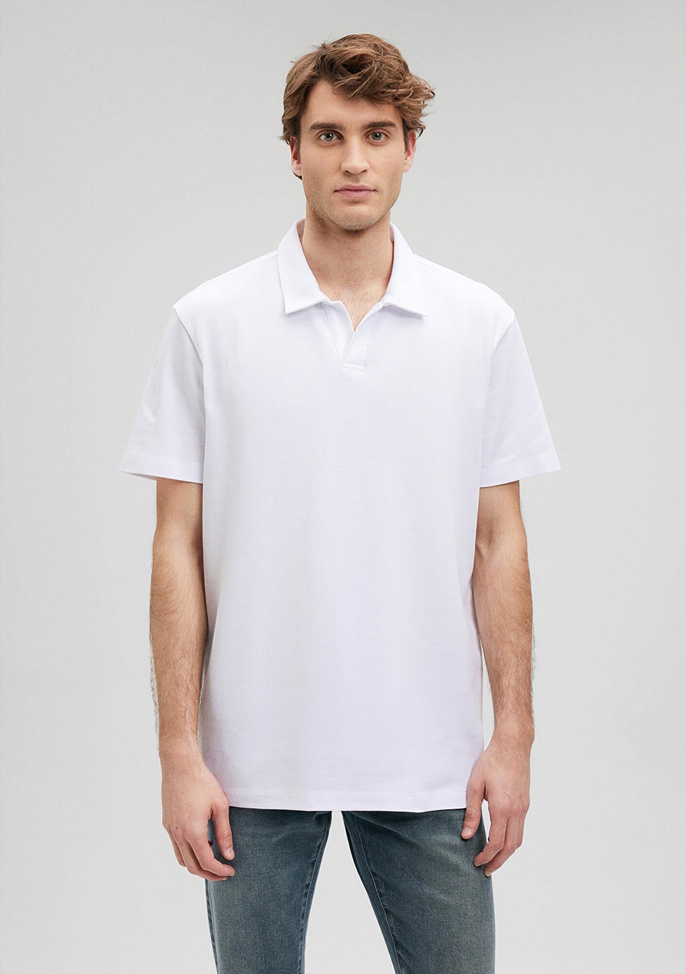 Mavi Beyaz Polo Tişört Loose Fit / Bol Rahat Kesim 0611904-620