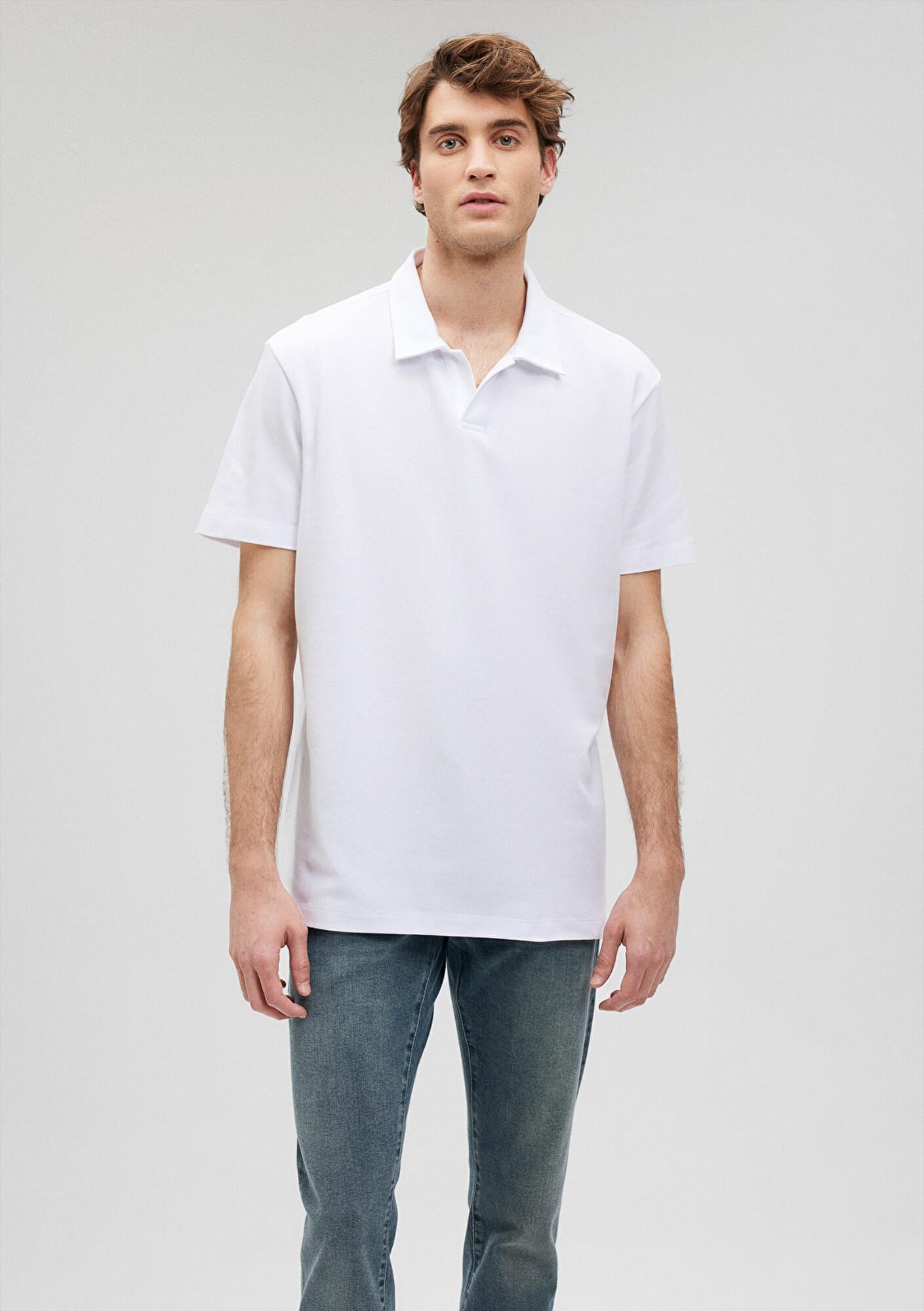 Mavi Beyaz Polo Tişört Loose Fit / Bol Rahat Kesim 0611904-620