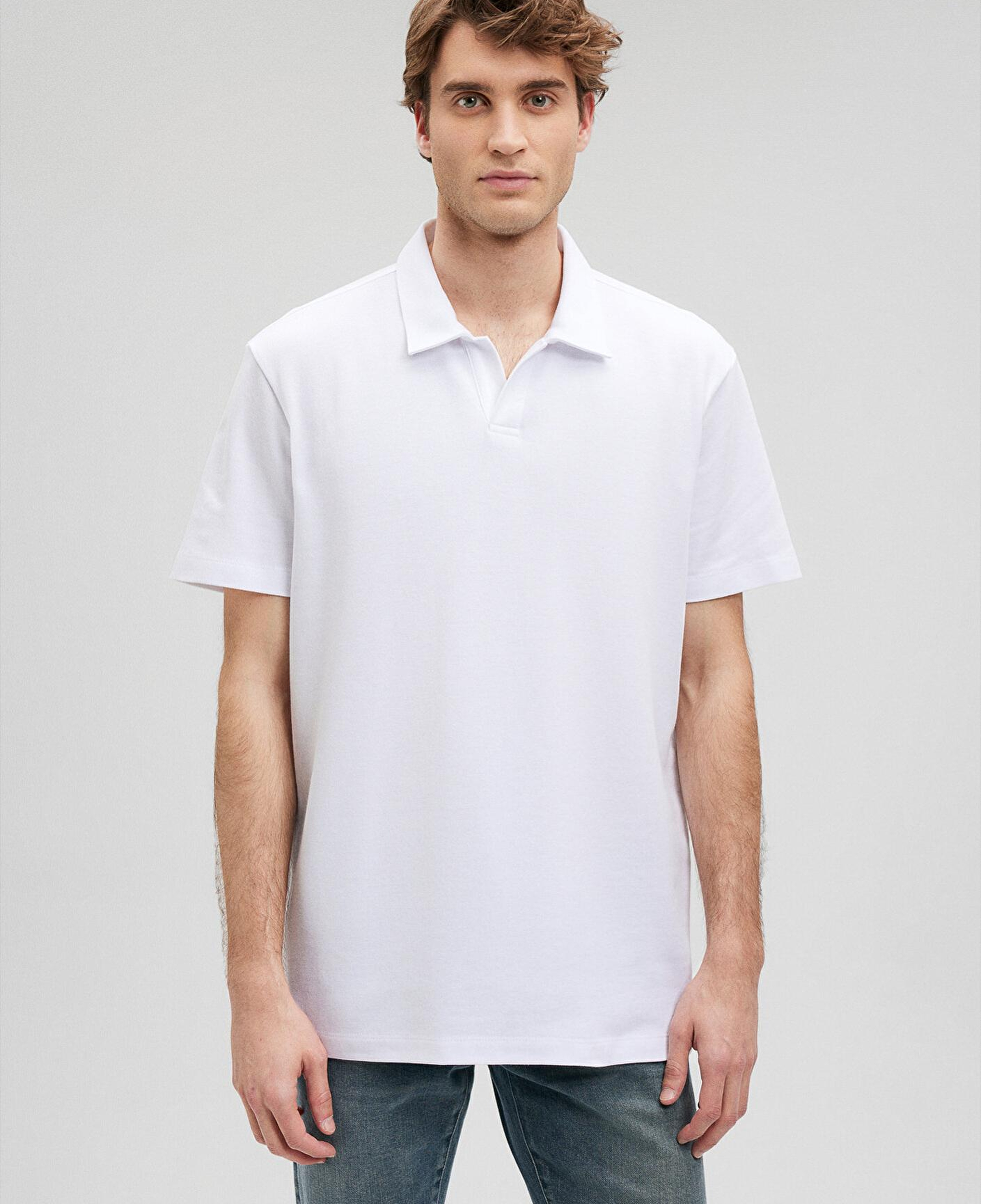 Mavi Beyaz Polo Tişört Loose Fit / Bol Rahat Kesim 0611904-620