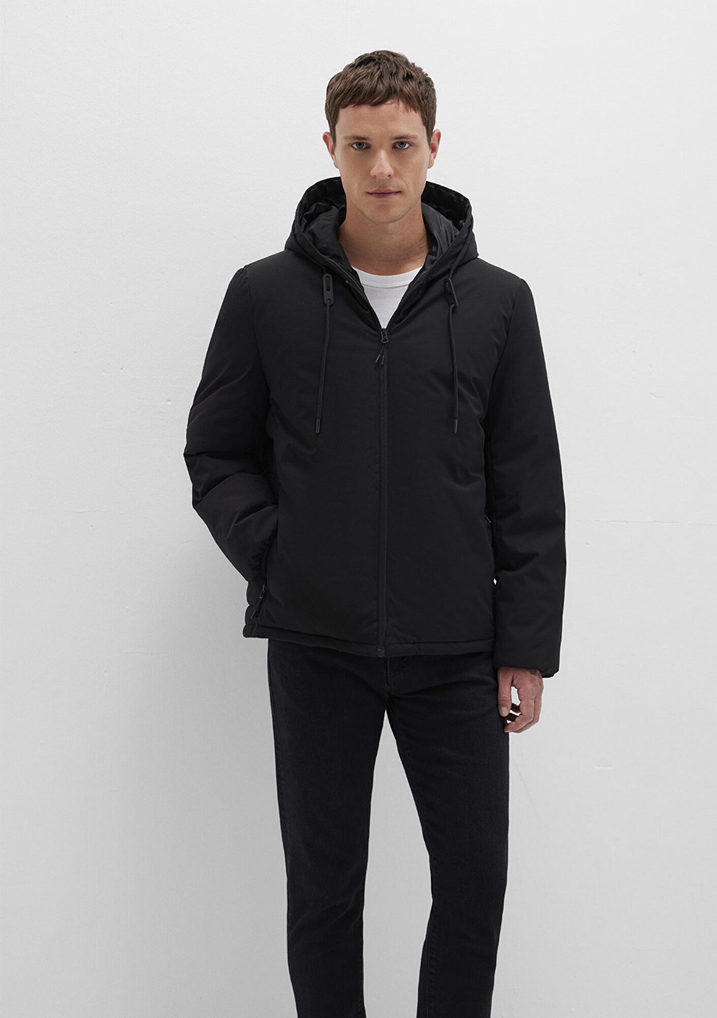 Mavi Kapüşonlu Siyah Şişme Mont 0110352-900