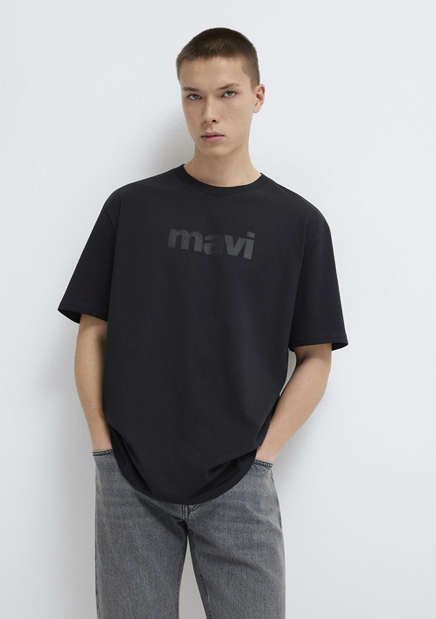 Mavi Mavi Logo Baskılı Siyah Tişört Loose Fit / Bol Rahat Kesim 0611807-900