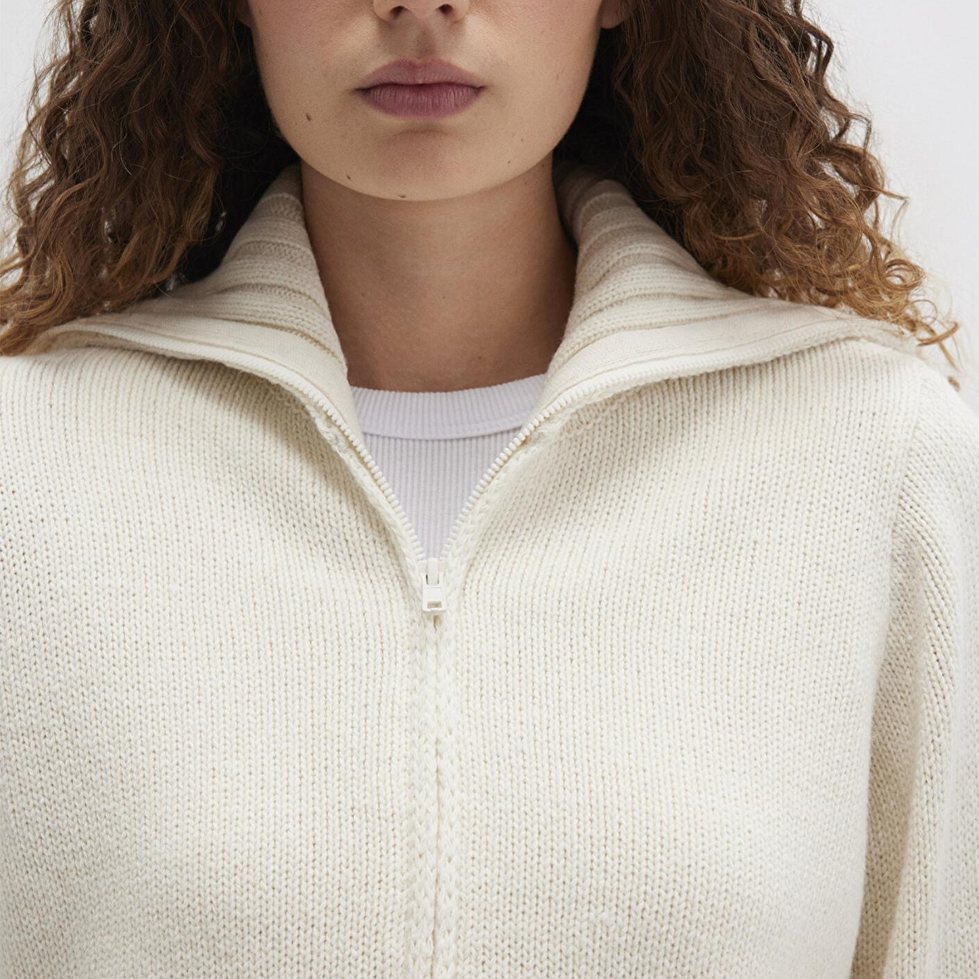 Mavi Yün Karışımlı Fermuarlı Ekru Hırka Regular Fit / Normal Kesim 1710482-70057