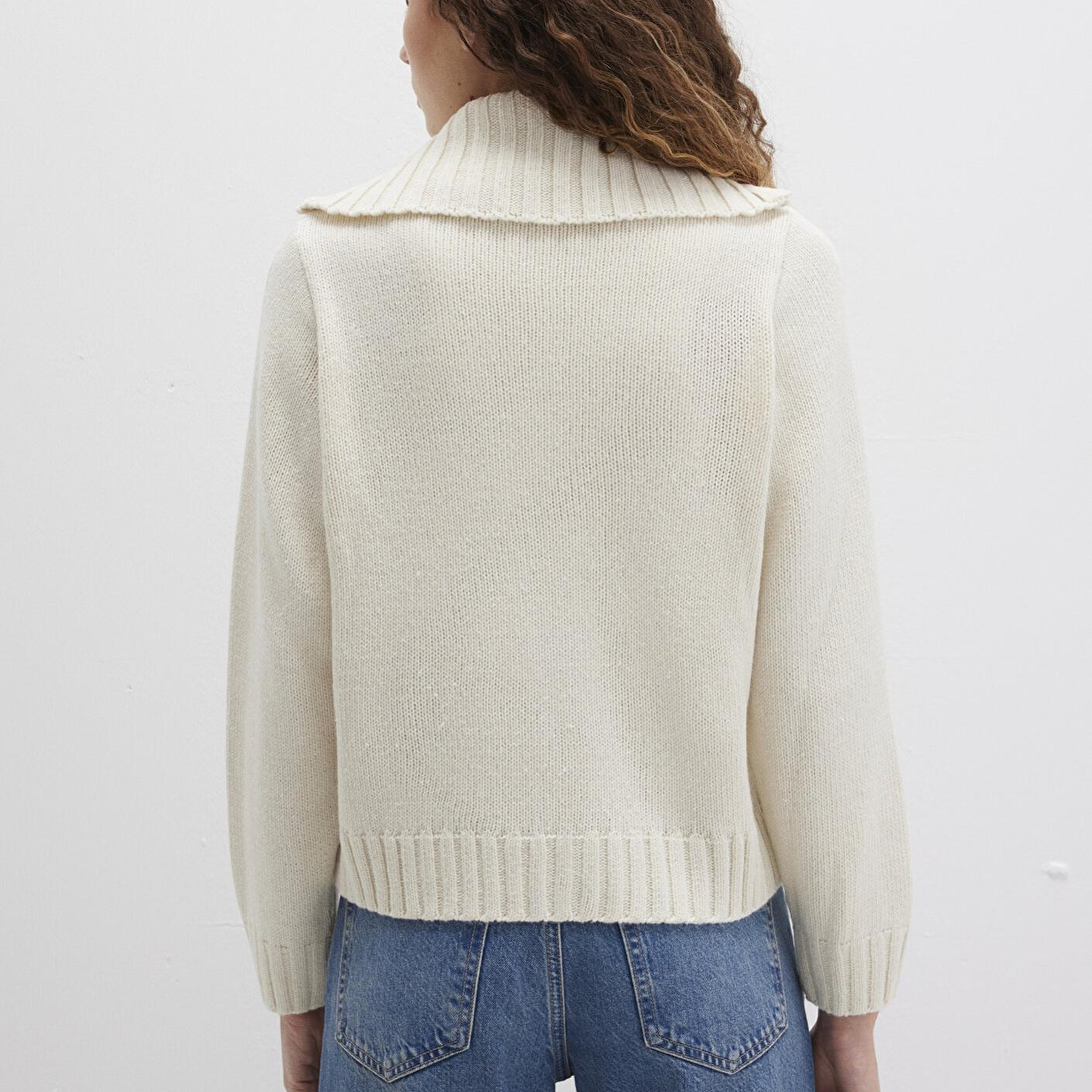 Mavi Yün Karışımlı Fermuarlı Ekru Hırka Regular Fit / Normal Kesim 1710482-70057