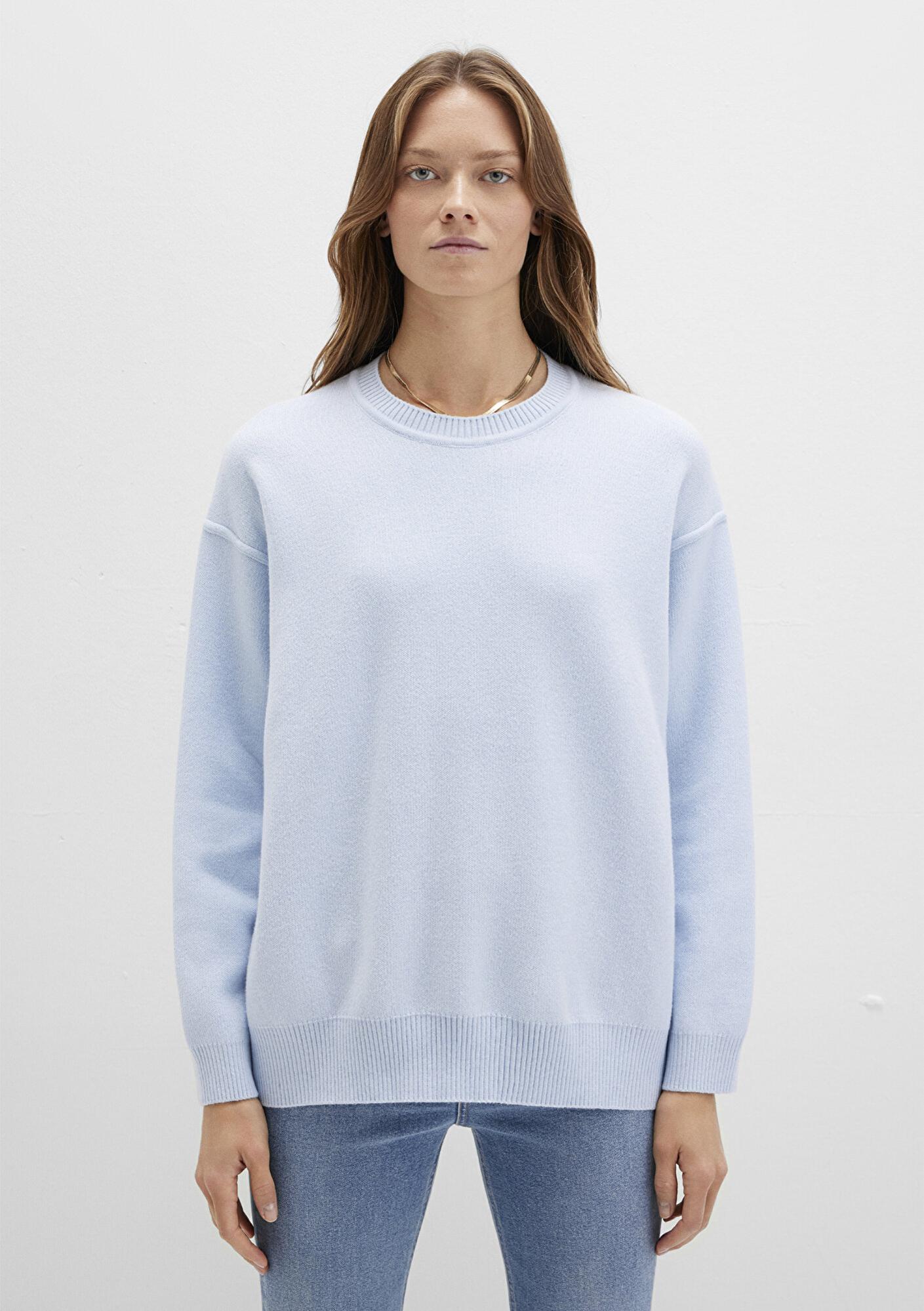 Mavi Bisiklet Yaka Mavi Kazak Oversize / Geniş Kesim 1710499-70717