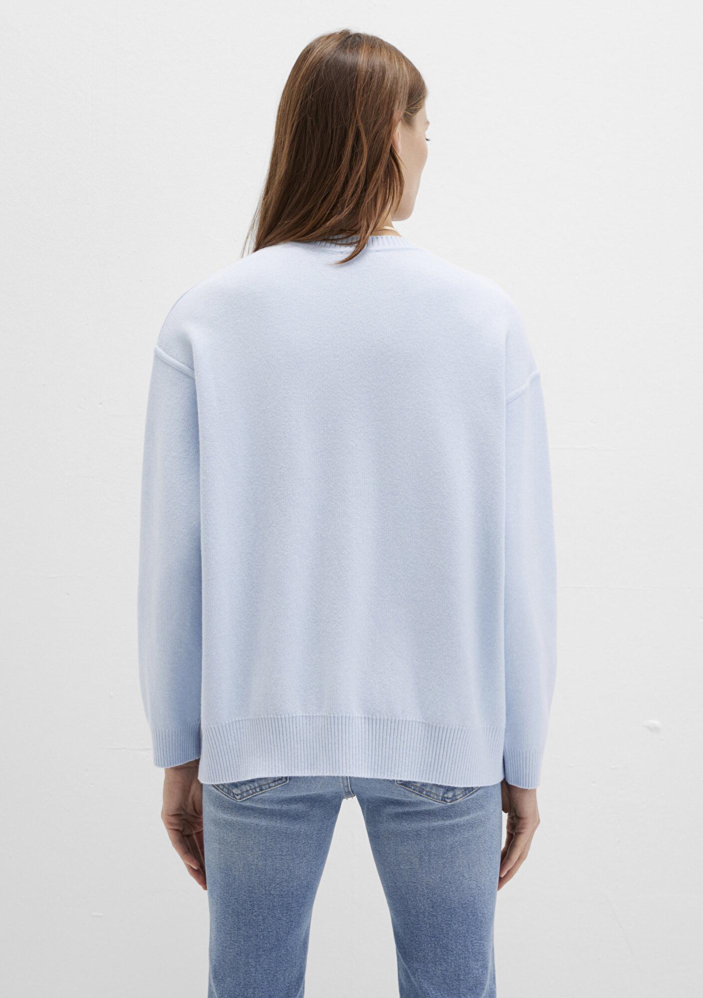 Mavi Bisiklet Yaka Mavi Kazak Oversize / Geniş Kesim 1710499-70717