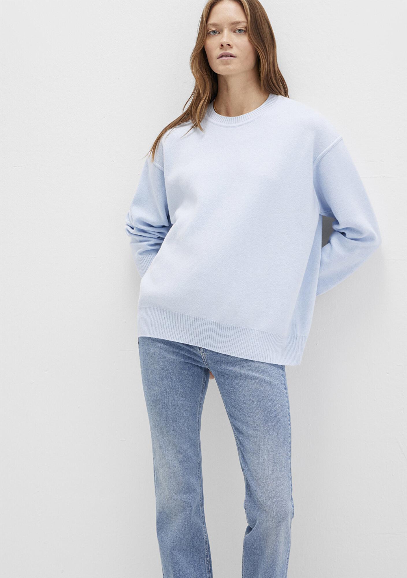 Mavi Bisiklet Yaka Mavi Kazak Oversize / Geniş Kesim 1710499-70717