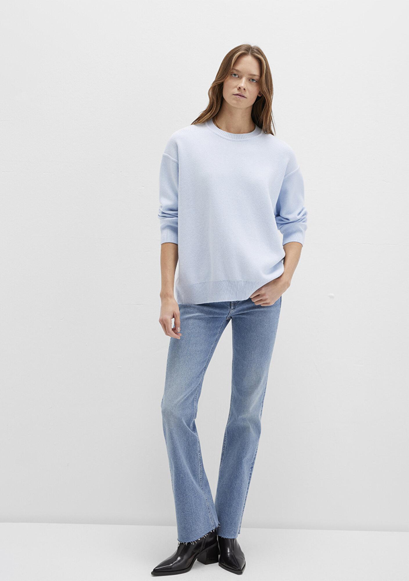 Mavi Bisiklet Yaka Mavi Kazak Oversize / Geniş Kesim 1710499-70717