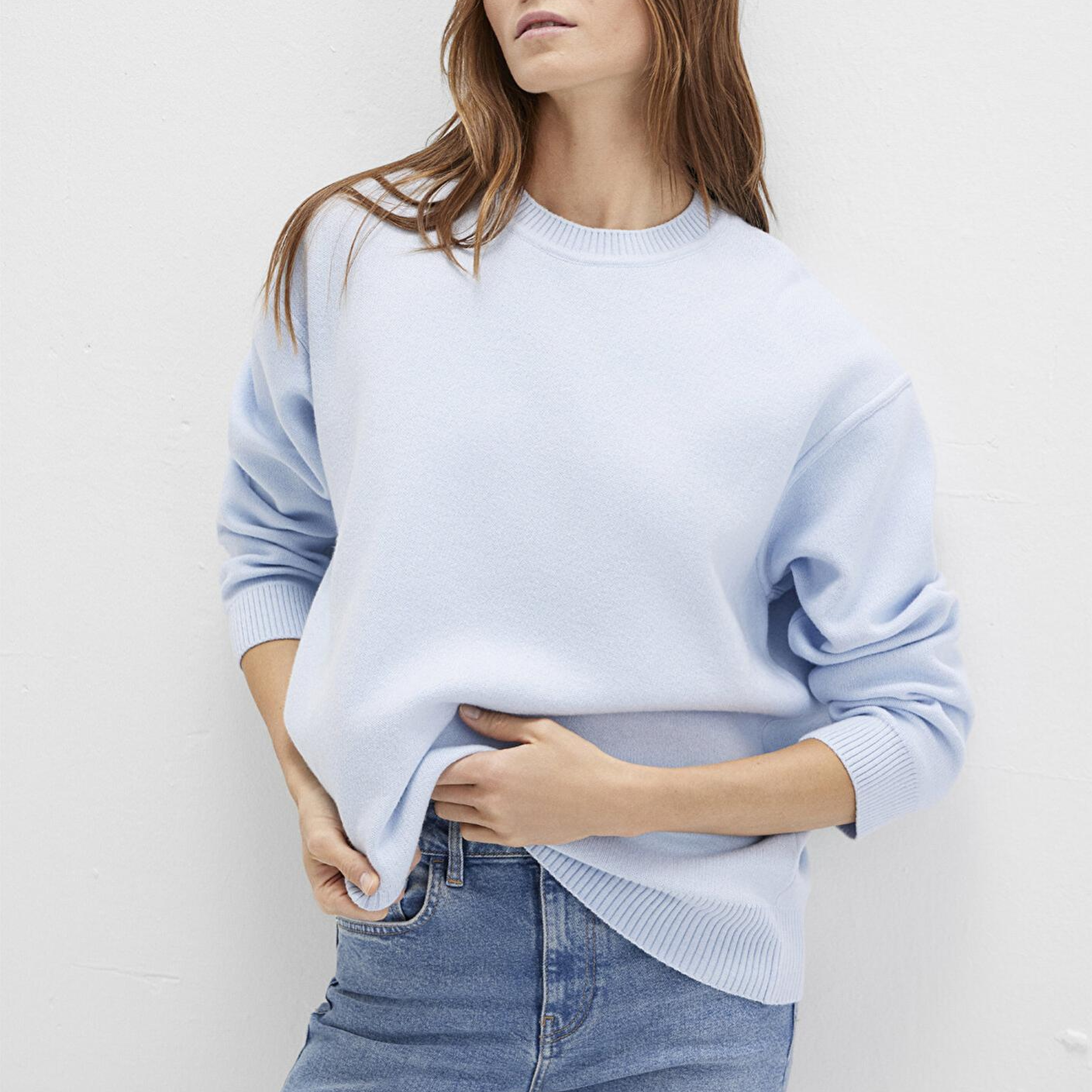 Mavi Bisiklet Yaka Mavi Kazak Oversize / Geniş Kesim 1710499-70717