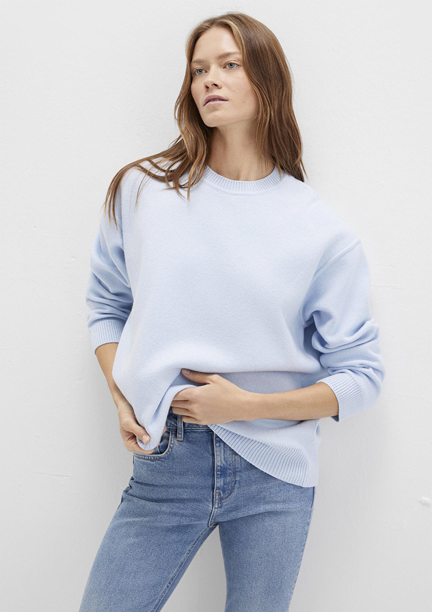 Mavi Bisiklet Yaka Mavi Kazak Oversize / Geniş Kesim 1710499-70717