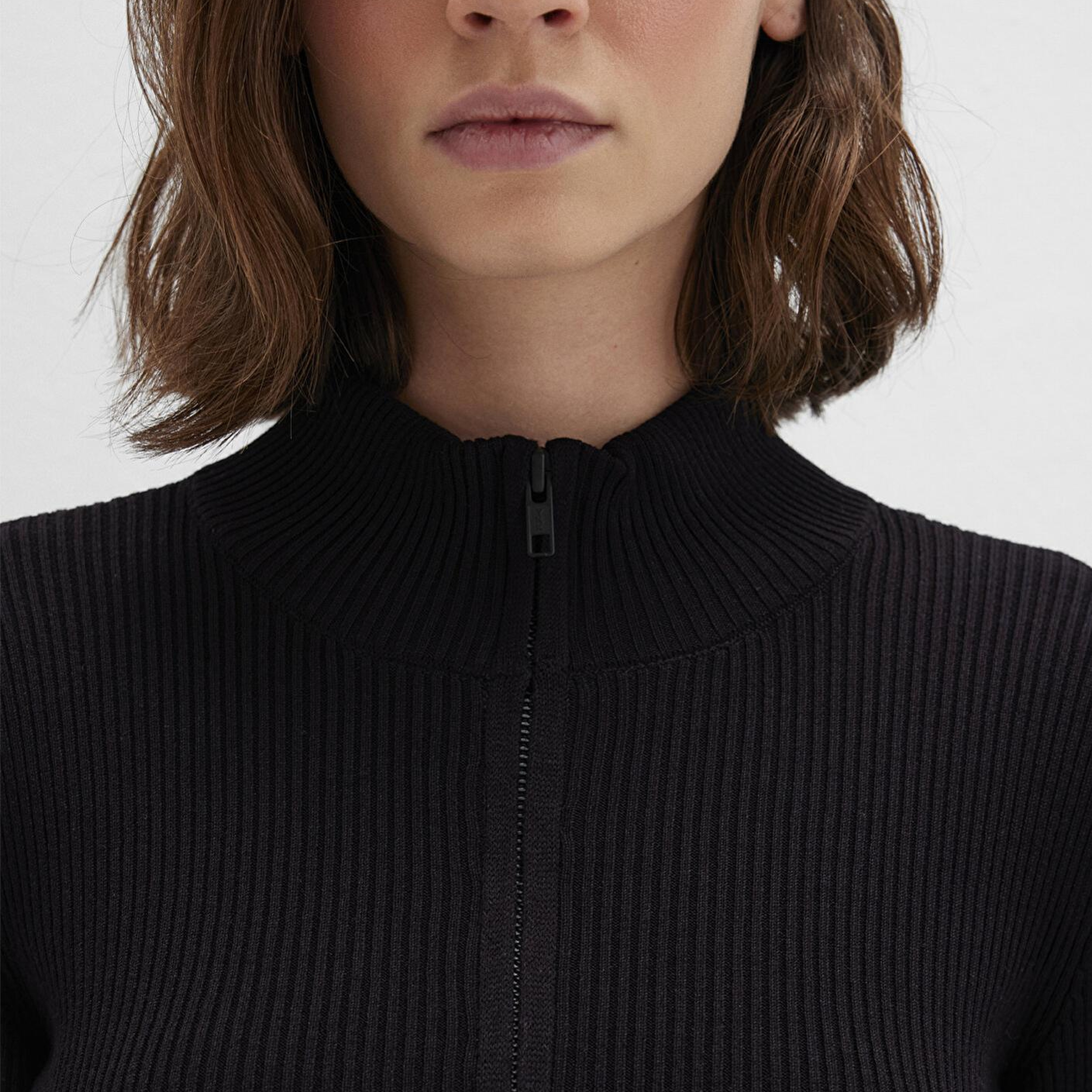 Mavi Yarı Fermuarlı Dik Yaka Siyah Kazak Fitted / Vücuda Oturan Kesim 1710519-900