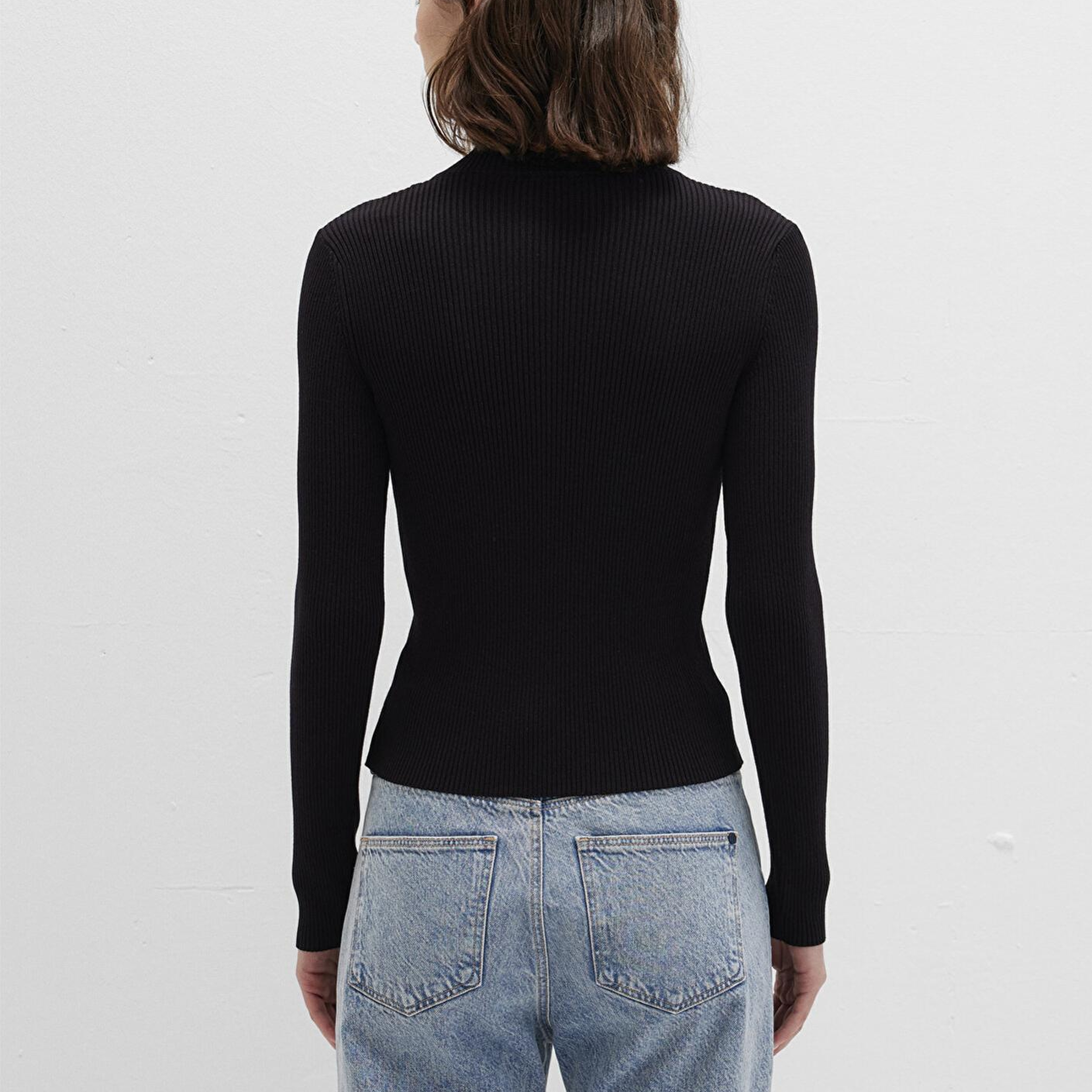 Mavi Yarı Fermuarlı Dik Yaka Siyah Kazak Fitted / Vücuda Oturan Kesim 1710519-900