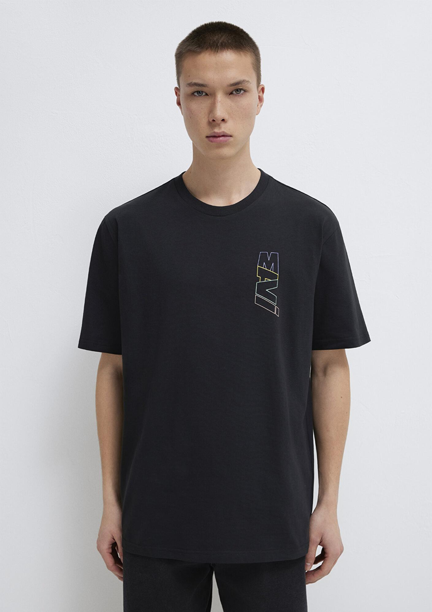 Mavi Mavi Logo Sırt Baskılı Siyah Tişört Loose Fit / Bol Rahat Kesim 0612350-900