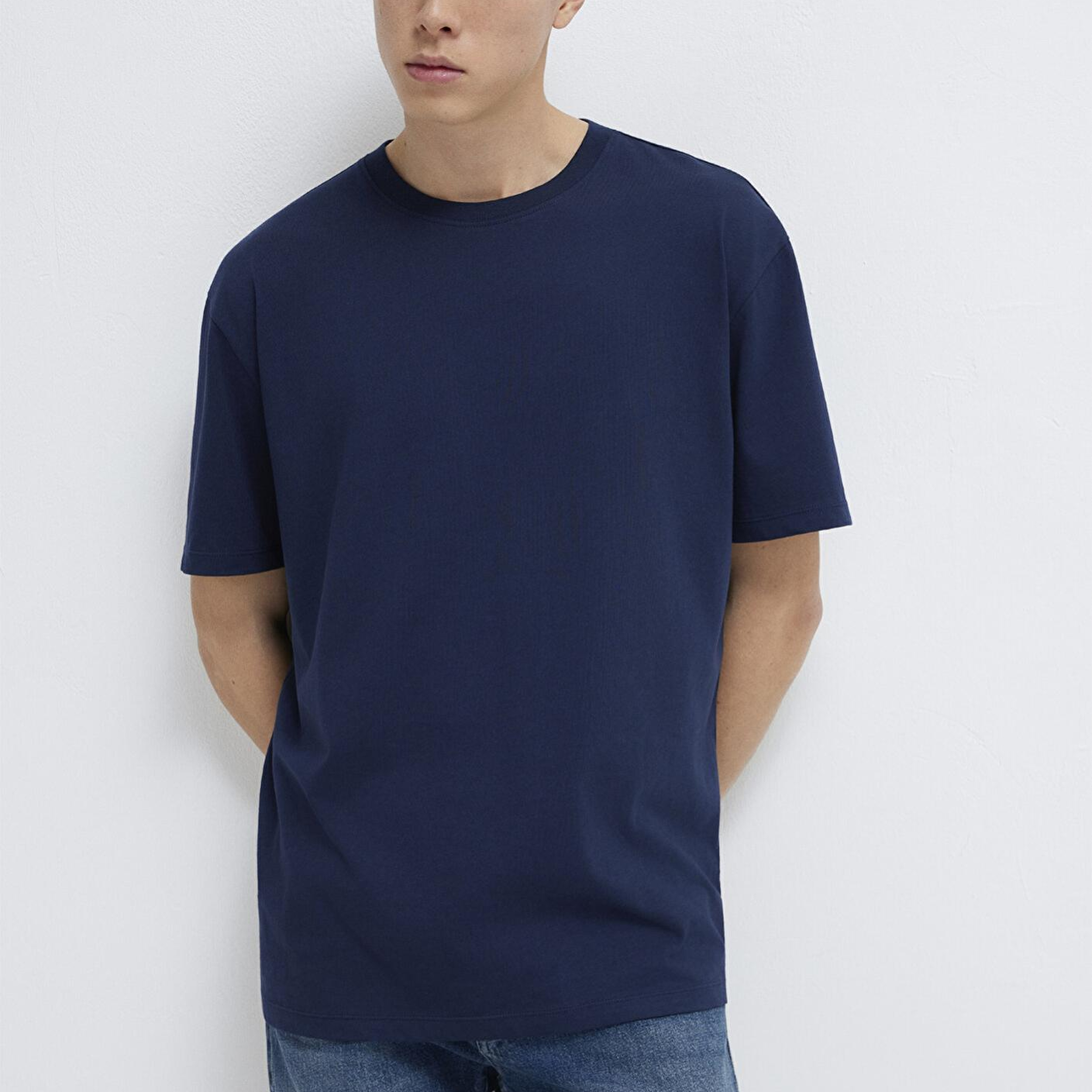 Mavi Lacivert Basic Tişört Loose Fit / Bol Rahat Kesim 066249-70497