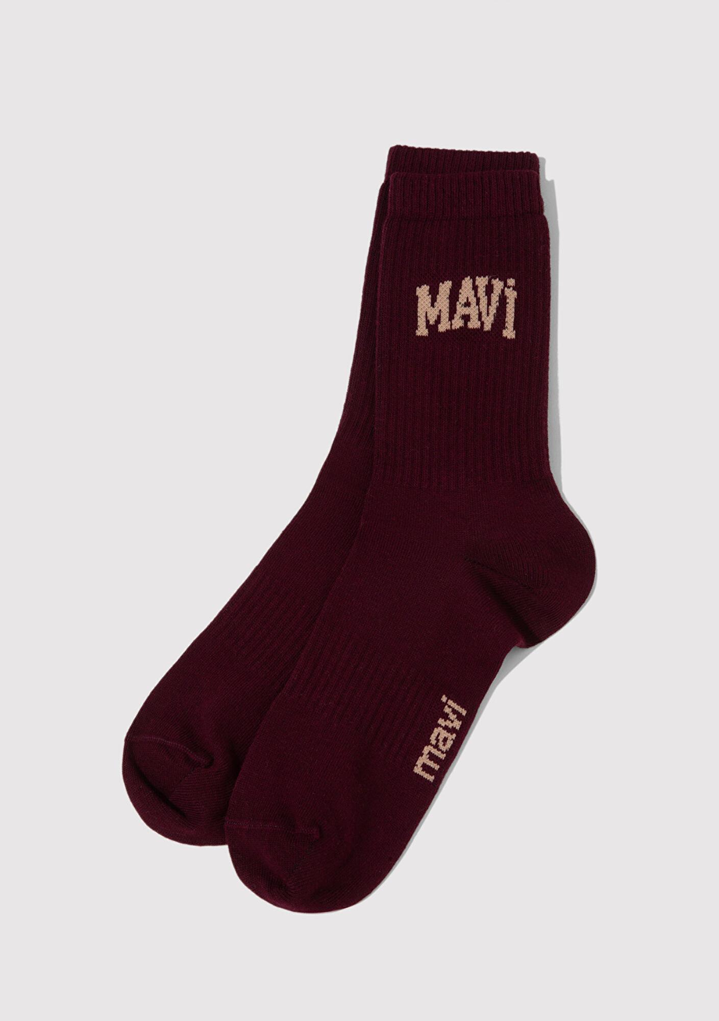 Mavi Mavi Logo Baskılı Bordo Soket Çorap 0911160-85347