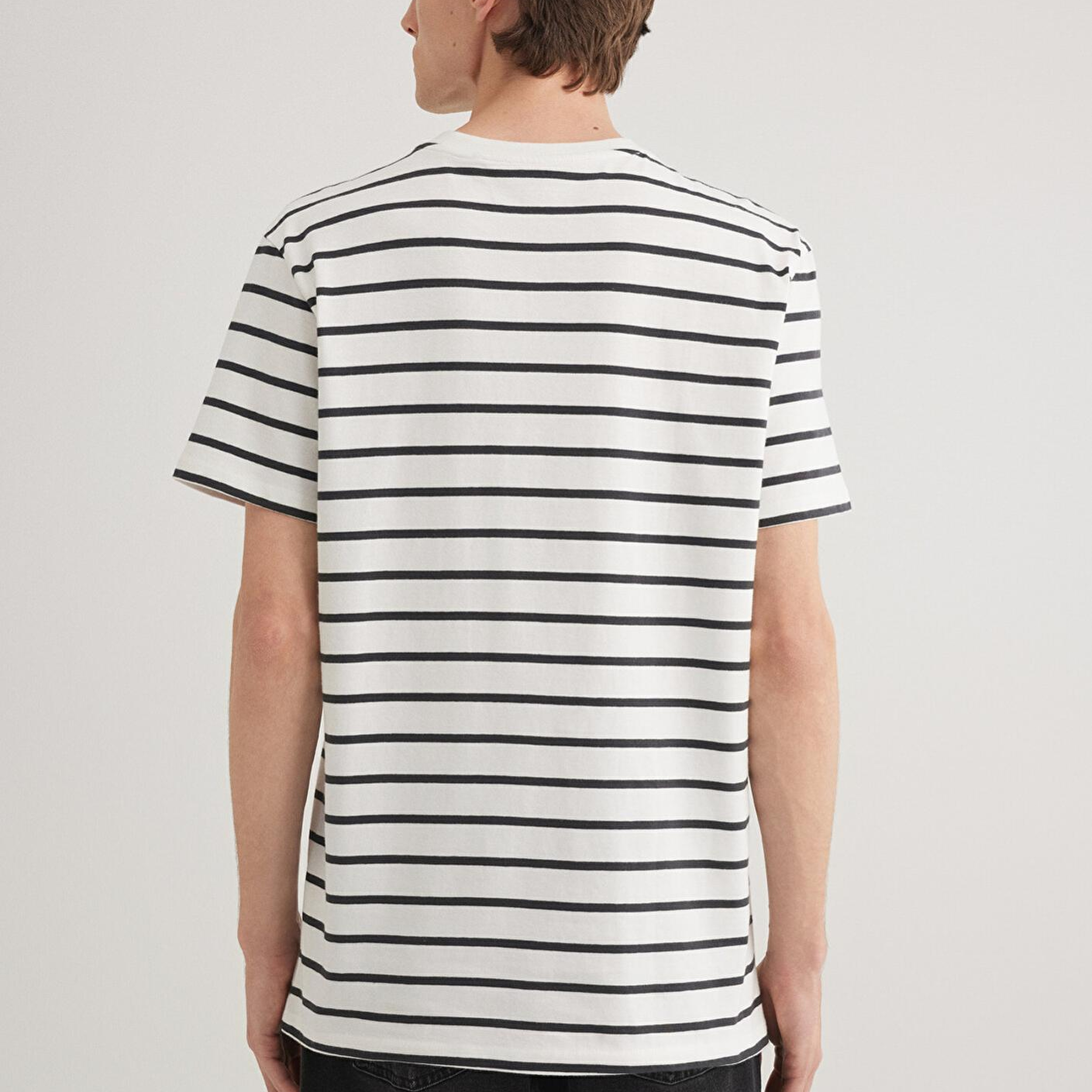 Mavi Mavi Logo Baskılı Çizgili Beyaz Tişört Loose Fit / Bol Rahat Kesim 0612420-86678