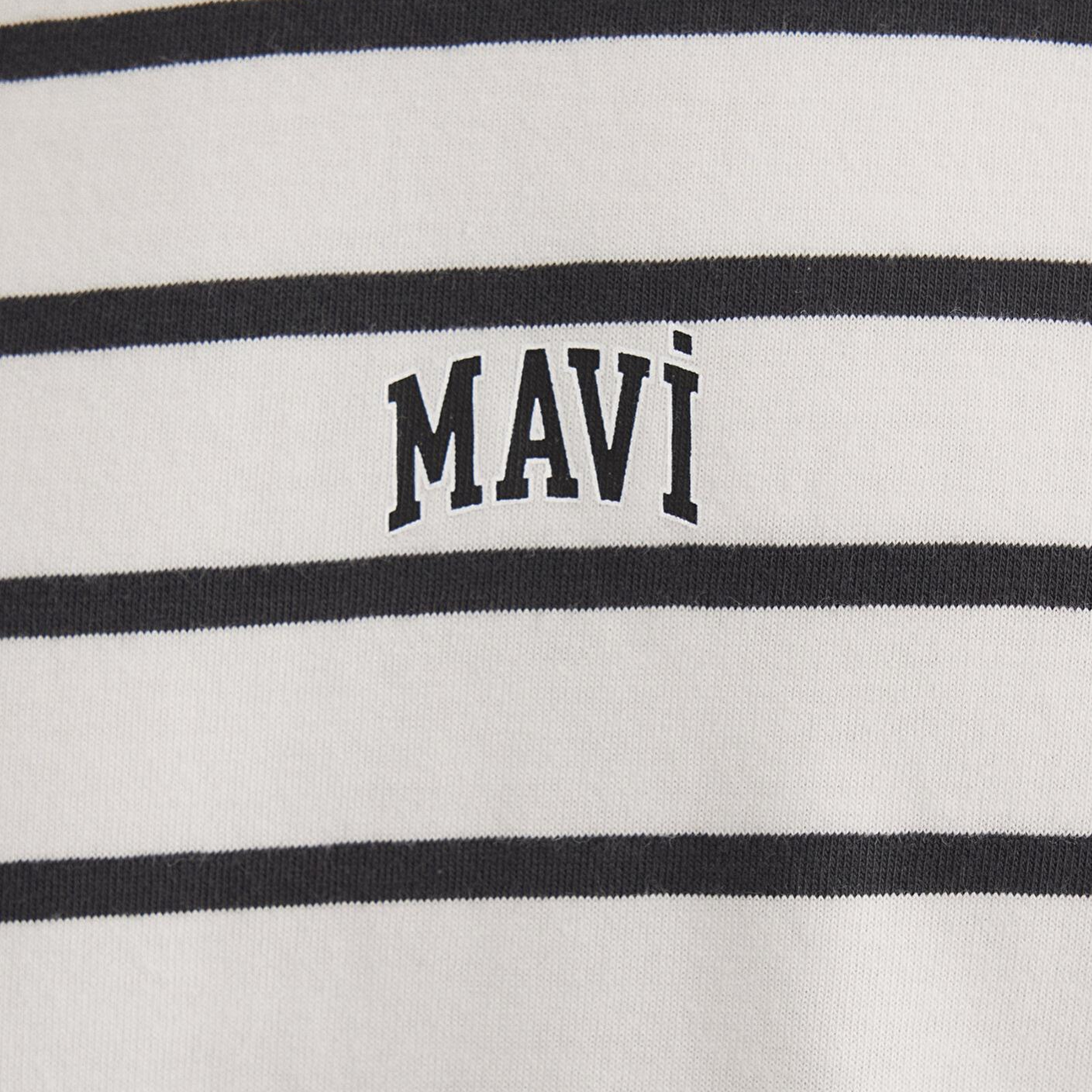 Mavi Mavi Logo Baskılı Çizgili Beyaz Tişört Loose Fit / Bol Rahat Kesim 0612420-86678