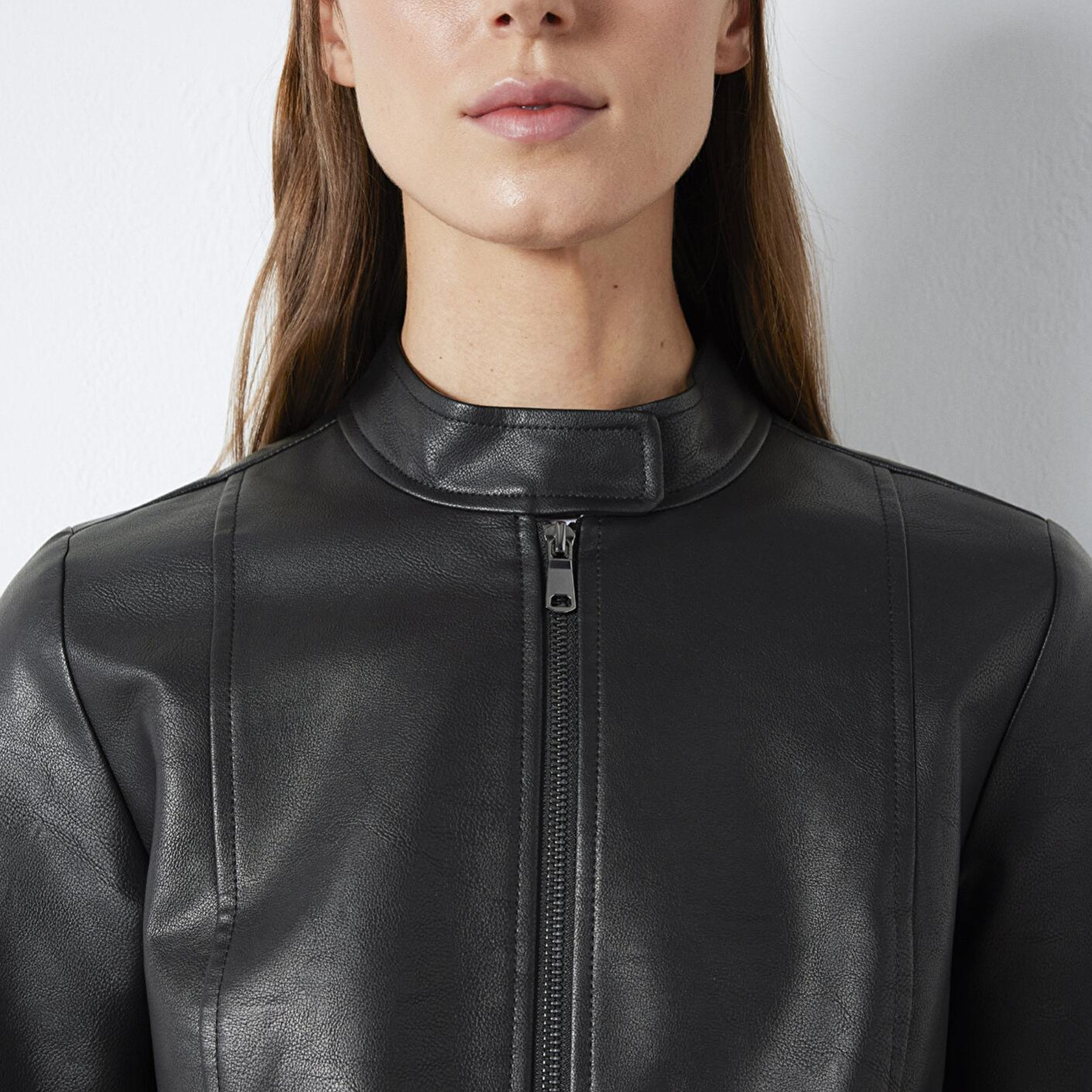 Mavi Siyah Suni Deri Ceket Fitted / Vücuda Oturan Kesim 1110598-900