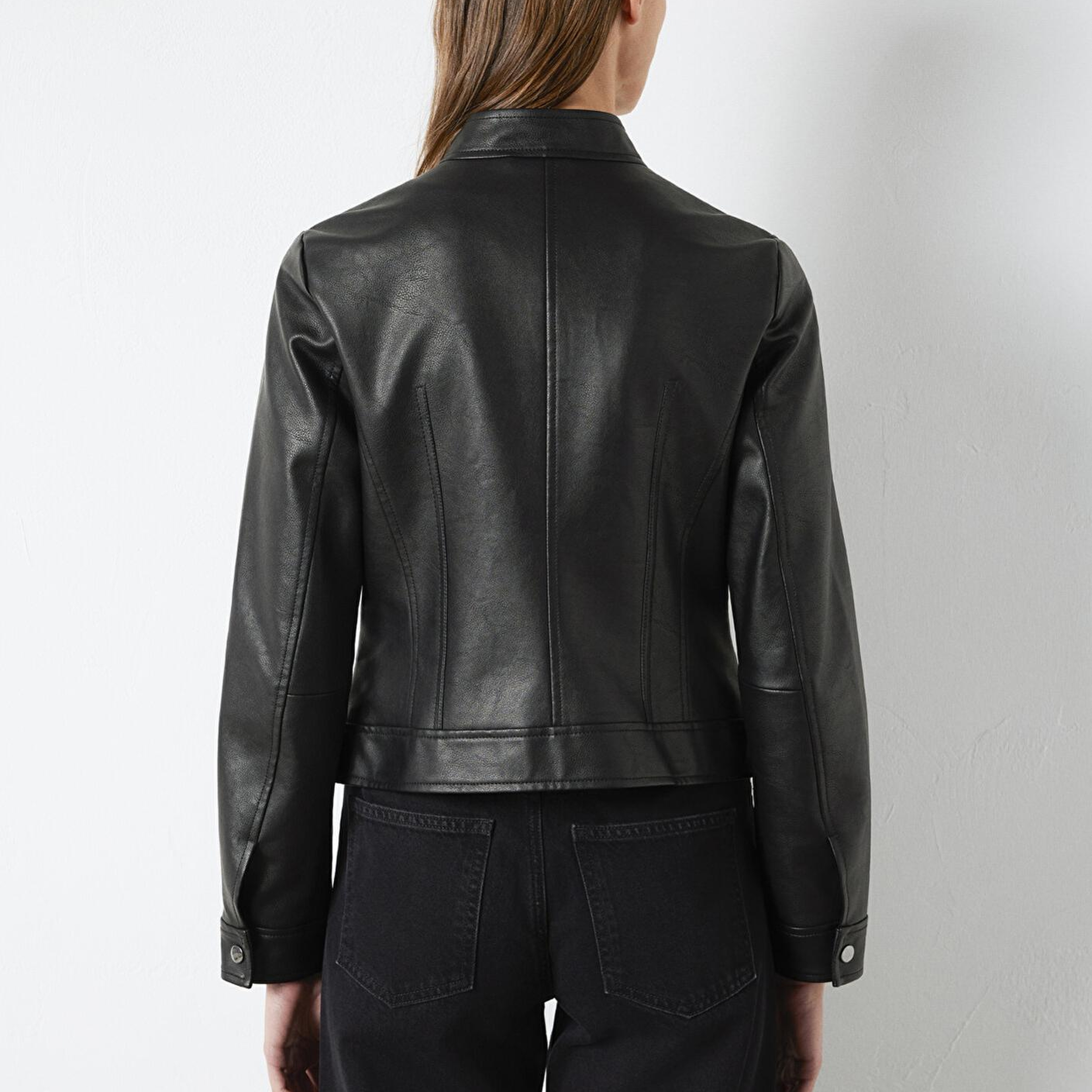 Mavi Siyah Suni Deri Ceket Fitted / Vücuda Oturan Kesim 1110598-900