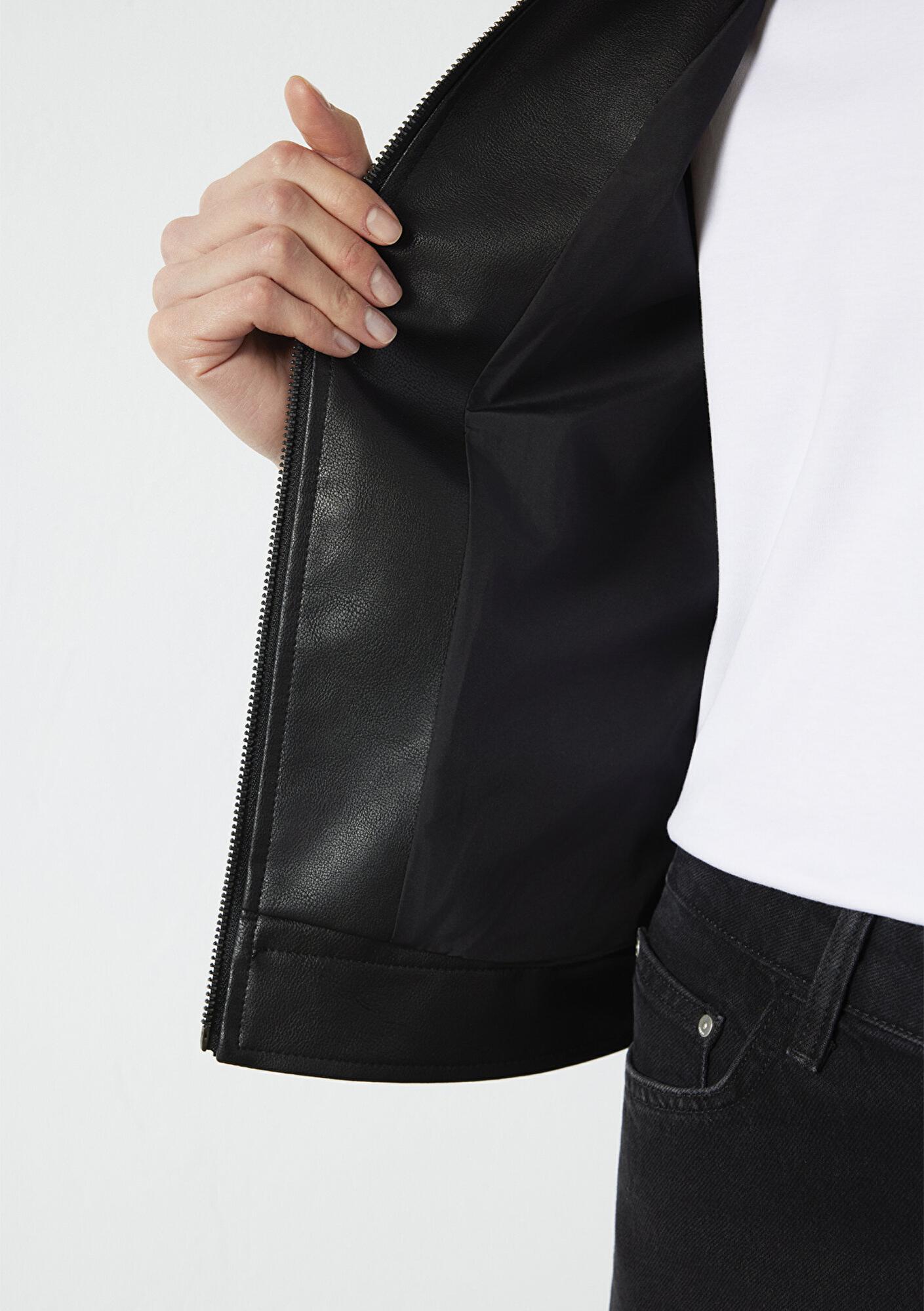 Mavi Siyah Suni Deri Ceket Fitted / Vücuda Oturan Kesim 1110598-900