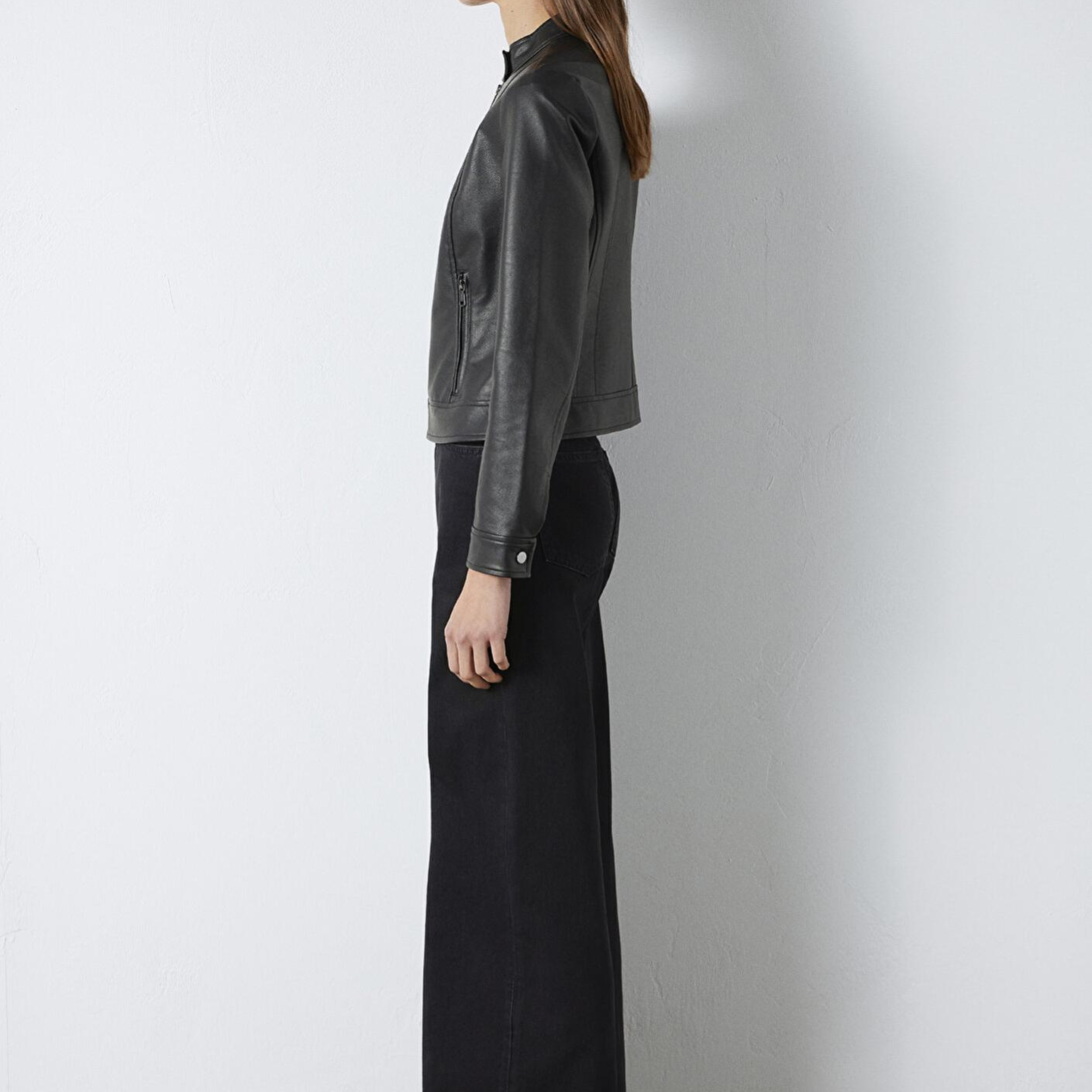 Mavi Siyah Suni Deri Ceket Fitted / Vücuda Oturan Kesim 1110598-900