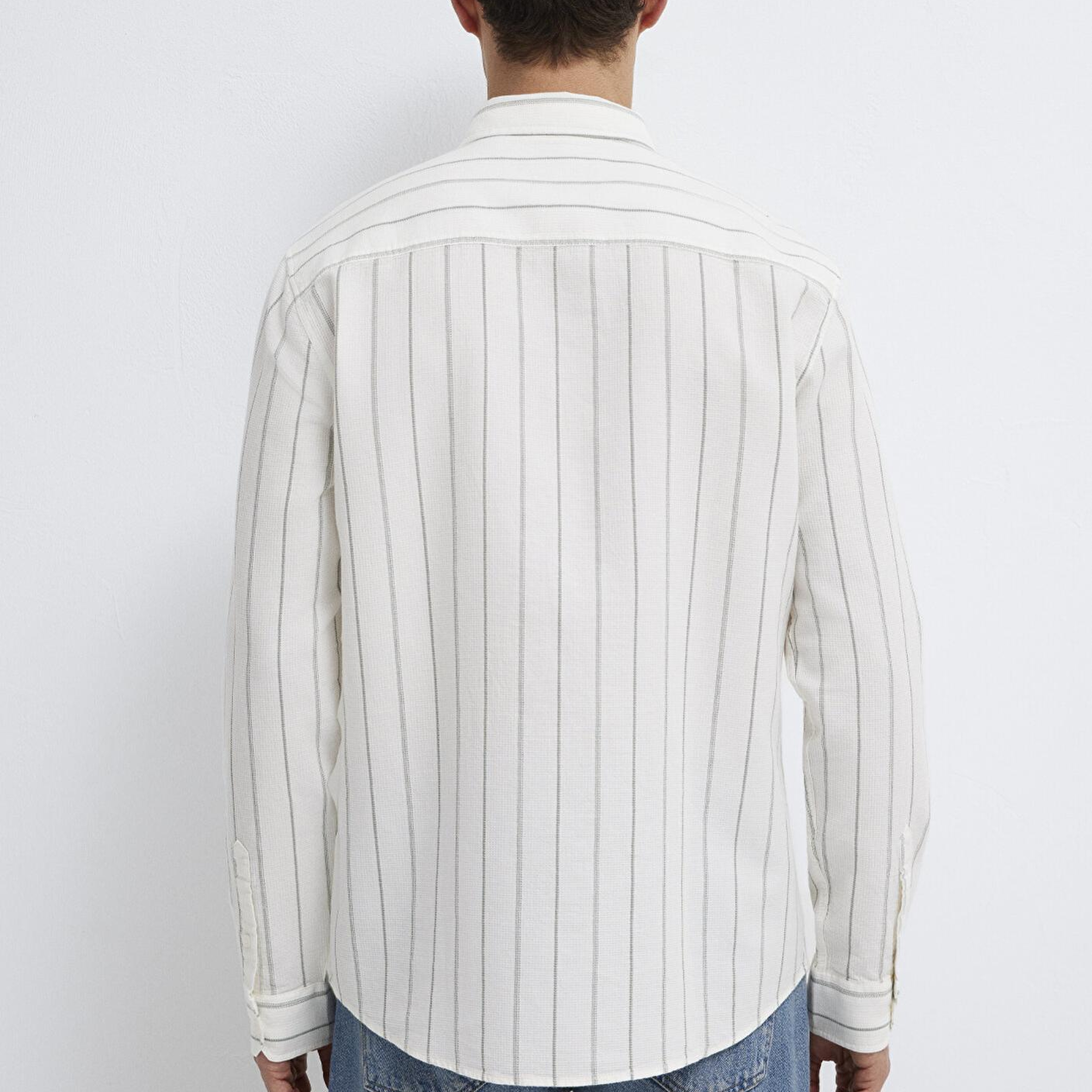 Mavi Haki Çizgili Ekru Gömlek Regular Fit / Normal Kesim 0211384-80692