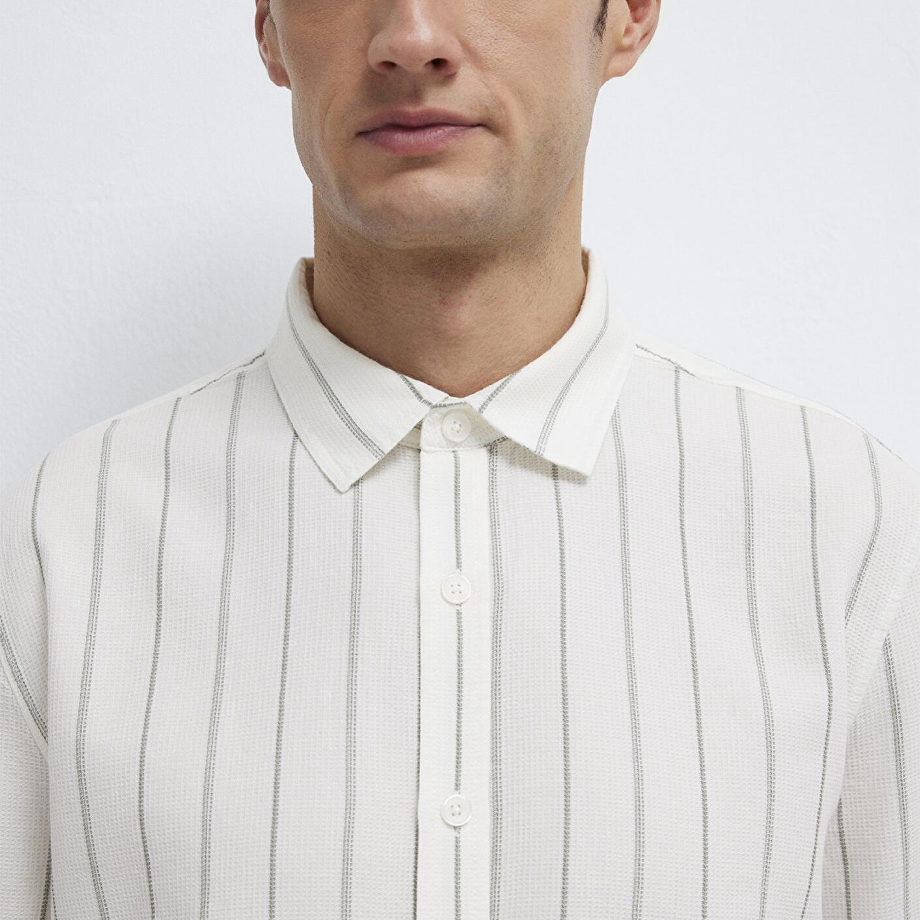 Mavi Haki Çizgili Ekru Gömlek Regular Fit / Normal Kesim 0211384-80692