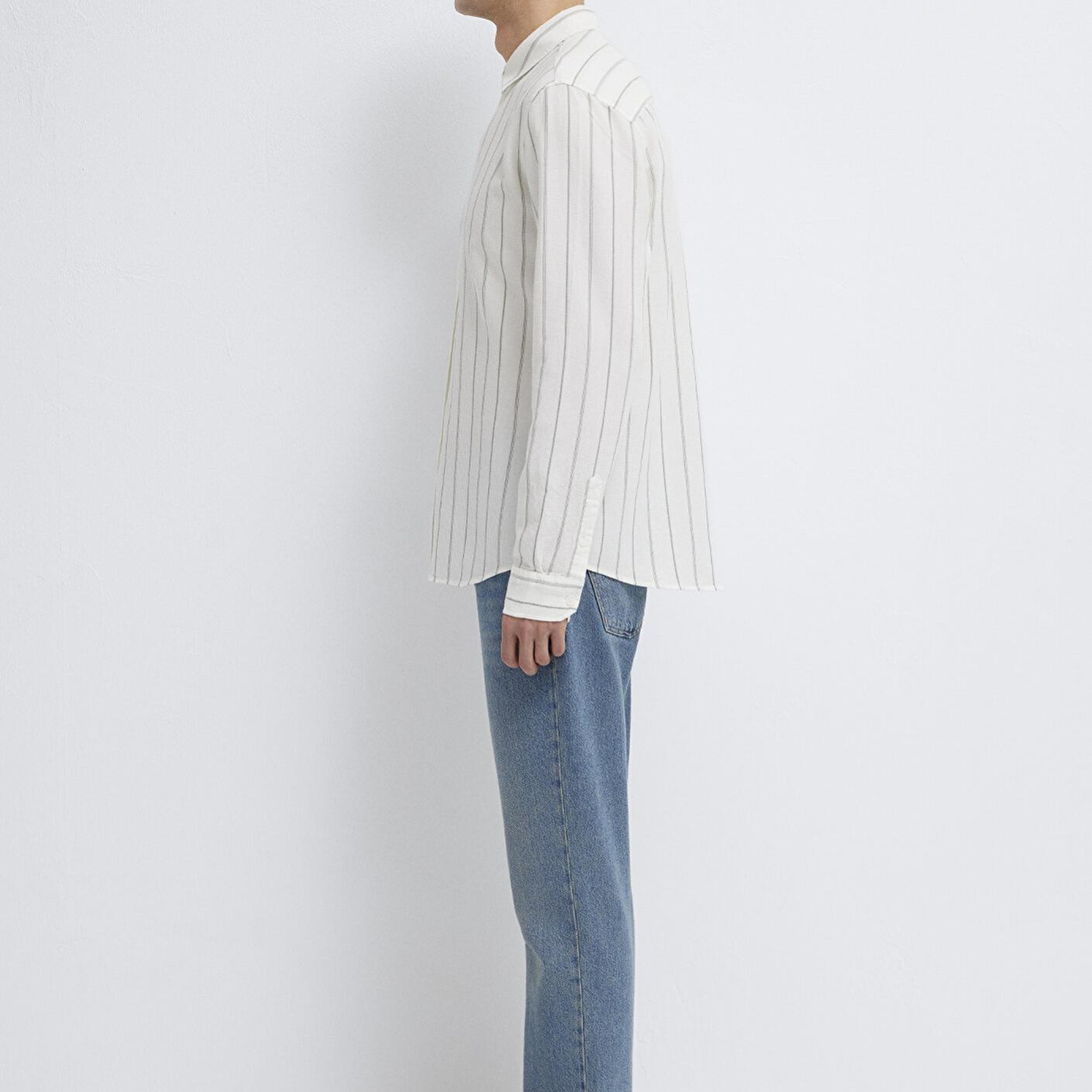 Mavi Haki Çizgili Ekru Gömlek Regular Fit / Normal Kesim 0211384-80692