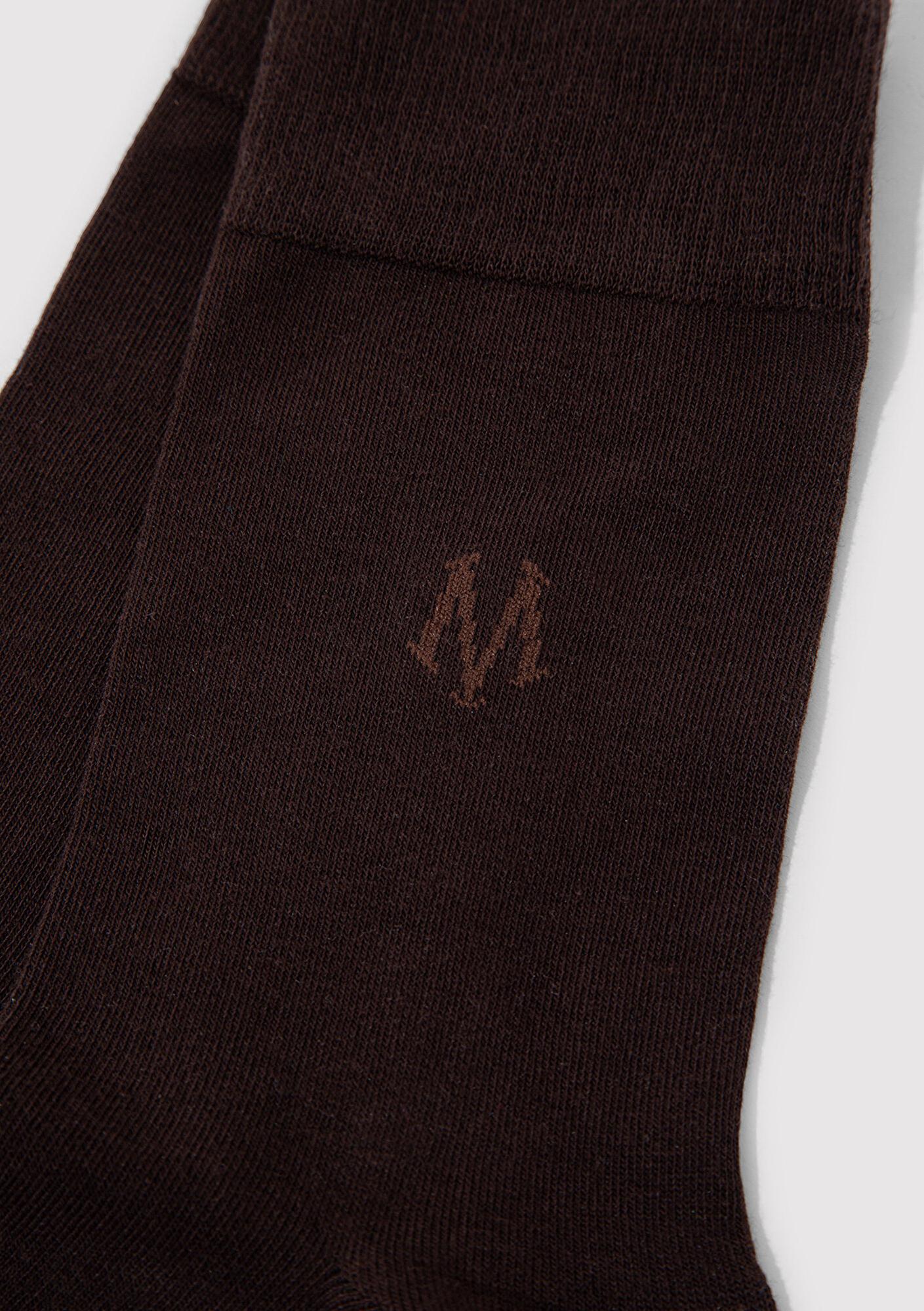 Mavi M Logo Baskılı Kahverengi Soket Çorap 090250-70246