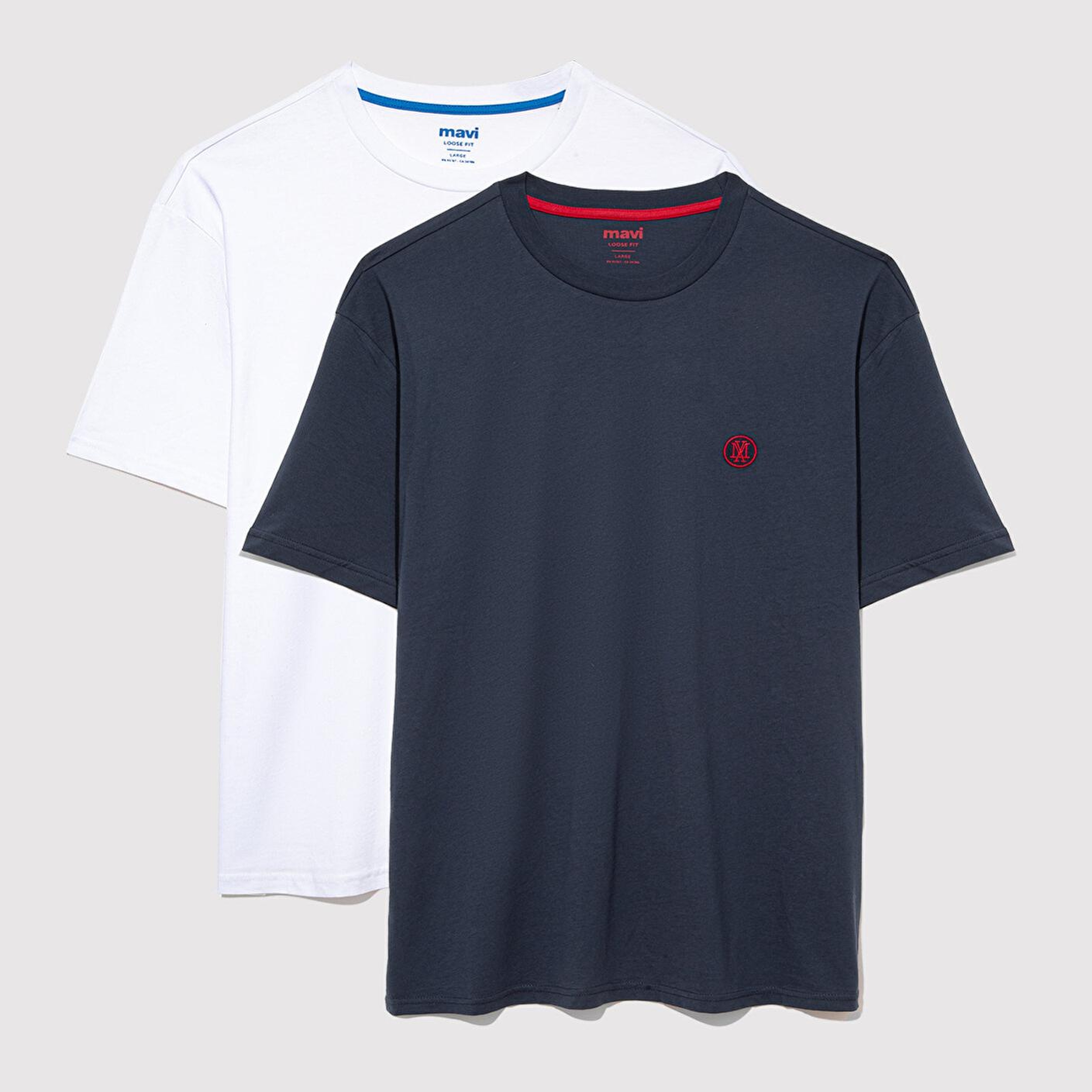 Mavi 2li Mavi Mühür Logo Nakışlı Erkek Tişört Loose Fit / Bol Rahat Kesim 0612545-620