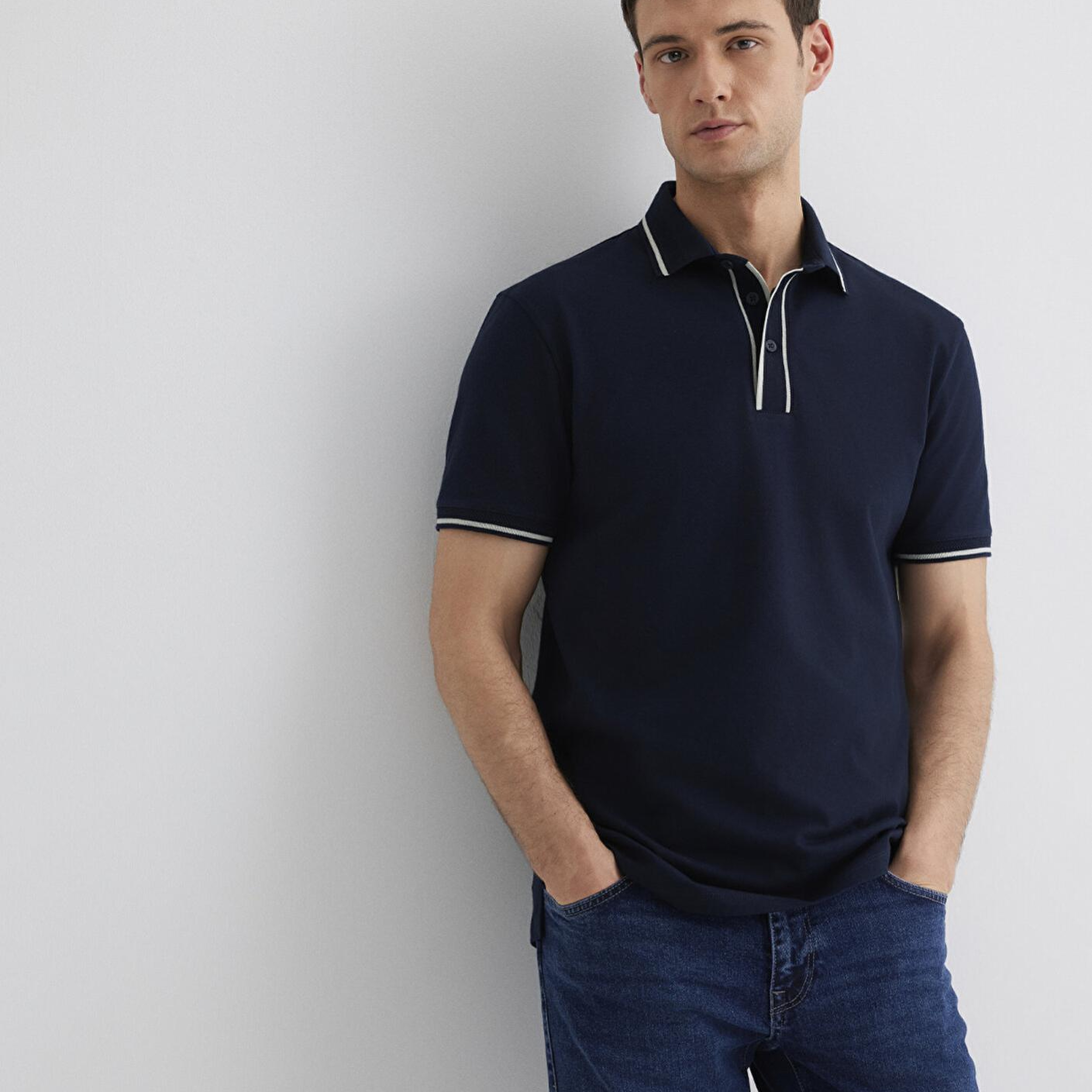Mavi Yaka Detaylı Lacivert Polo Tişört Regular Fit / Normal Kesim 0612648-80872