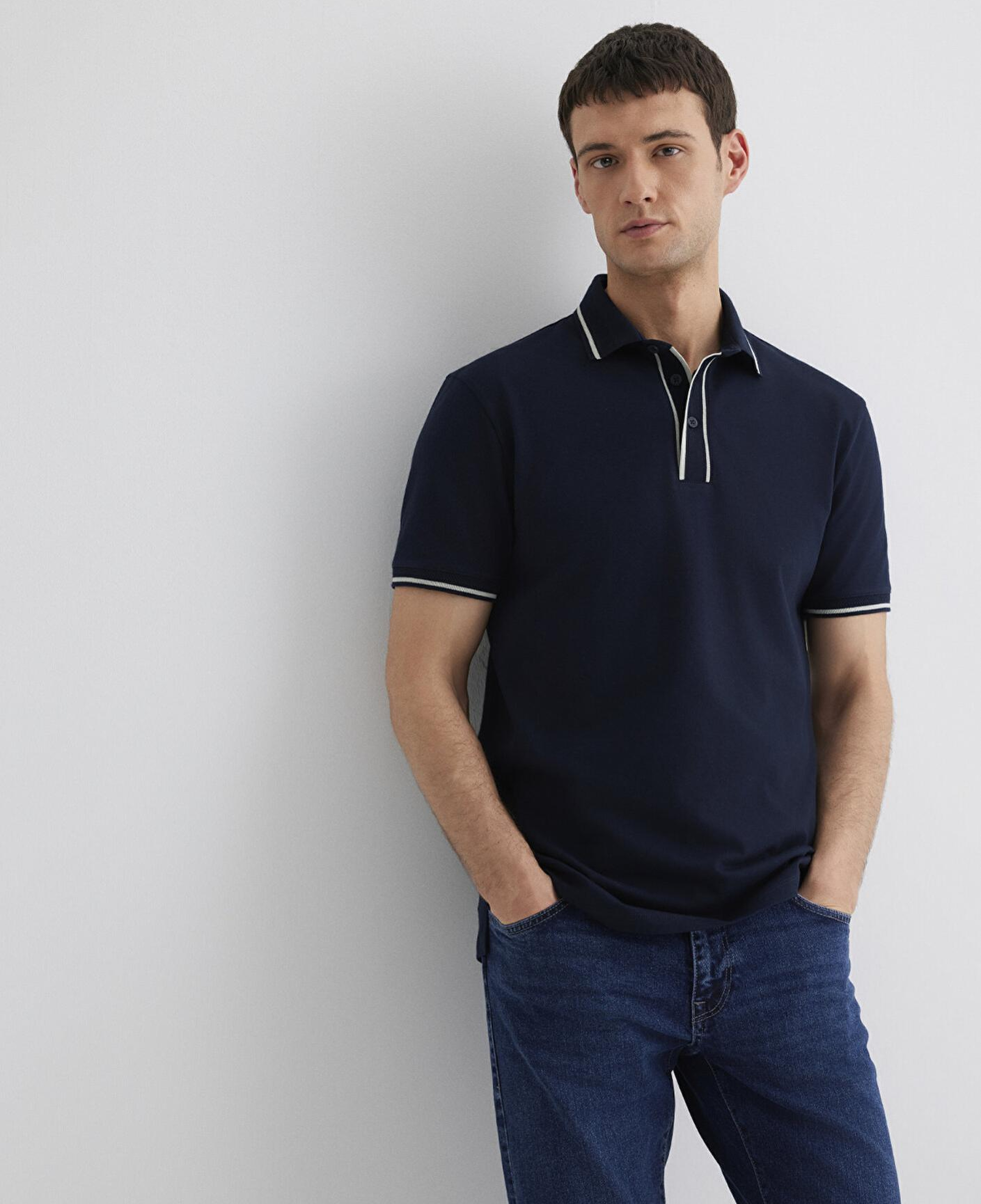 Mavi Yaka Detaylı Lacivert Polo Tişört Regular Fit / Normal Kesim 0612648-80872