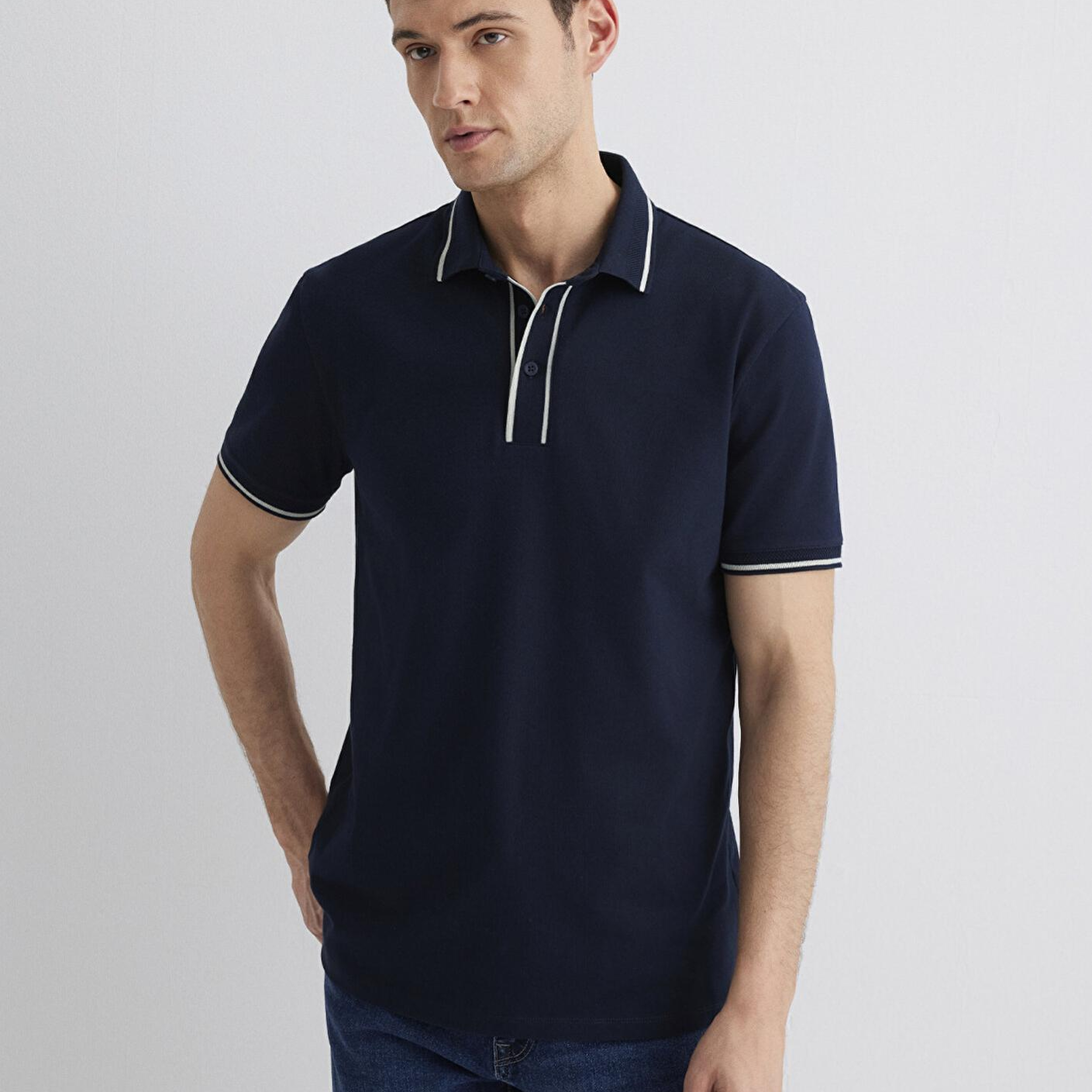 Mavi Yaka Detaylı Lacivert Polo Tişört Regular Fit / Normal Kesim 0612648-80872