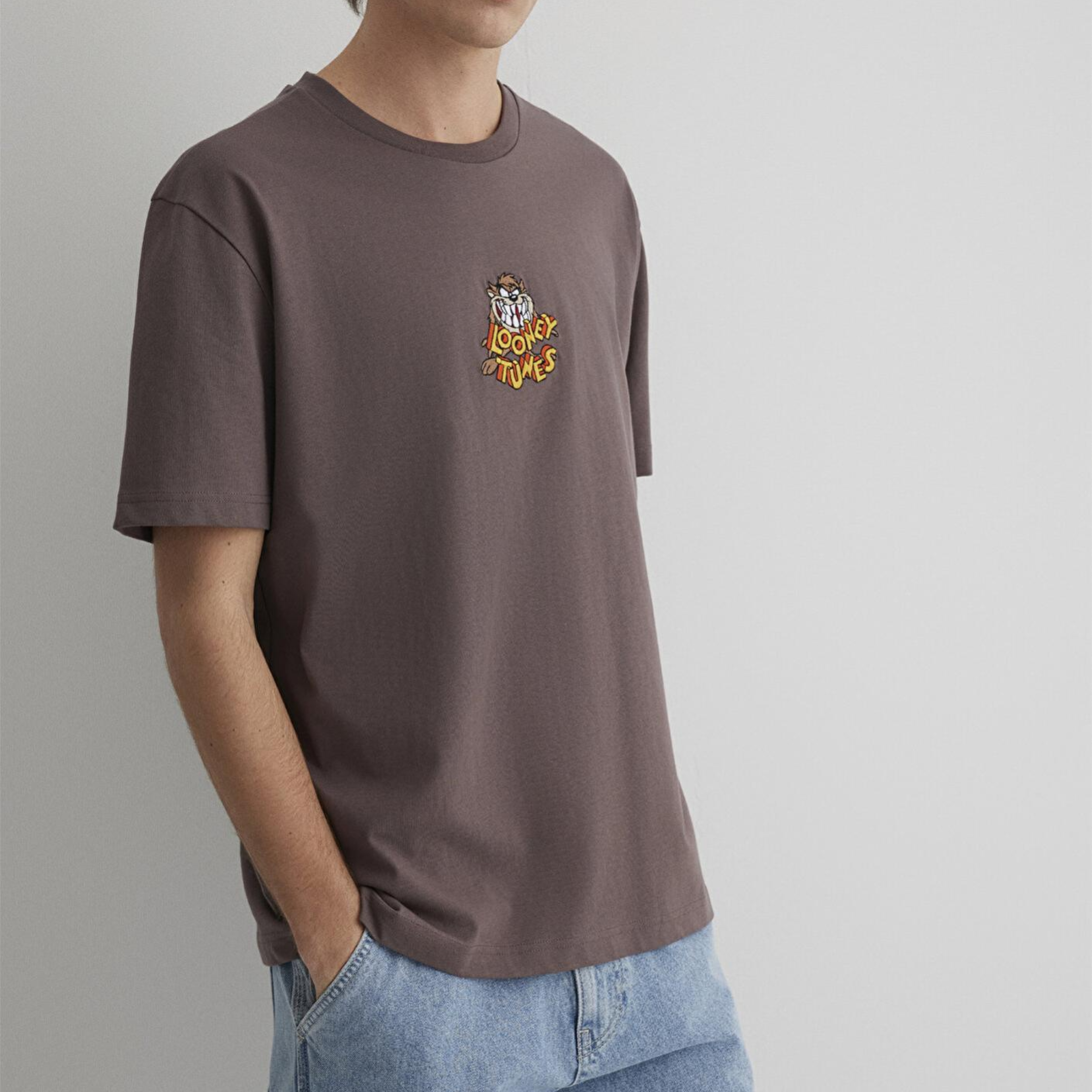 Mavi Tazmanya Canavarı Baskılı Mor Tişört Loose Fit / Bol Rahat Kesim 0612657-70423