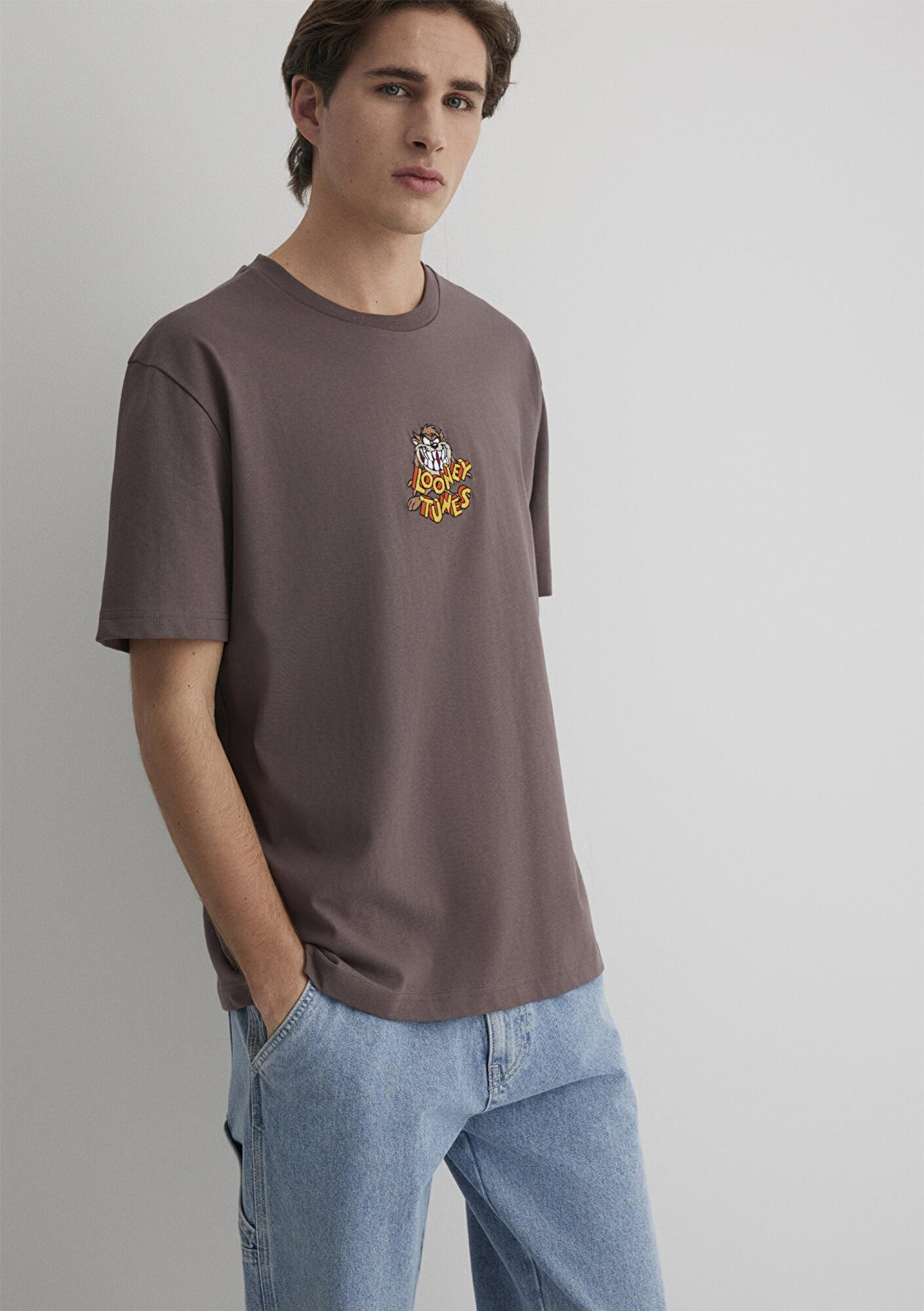 Mavi Tazmanya Canavarı Baskılı Mor Tişört Loose Fit / Bol Rahat Kesim 0612657-70423