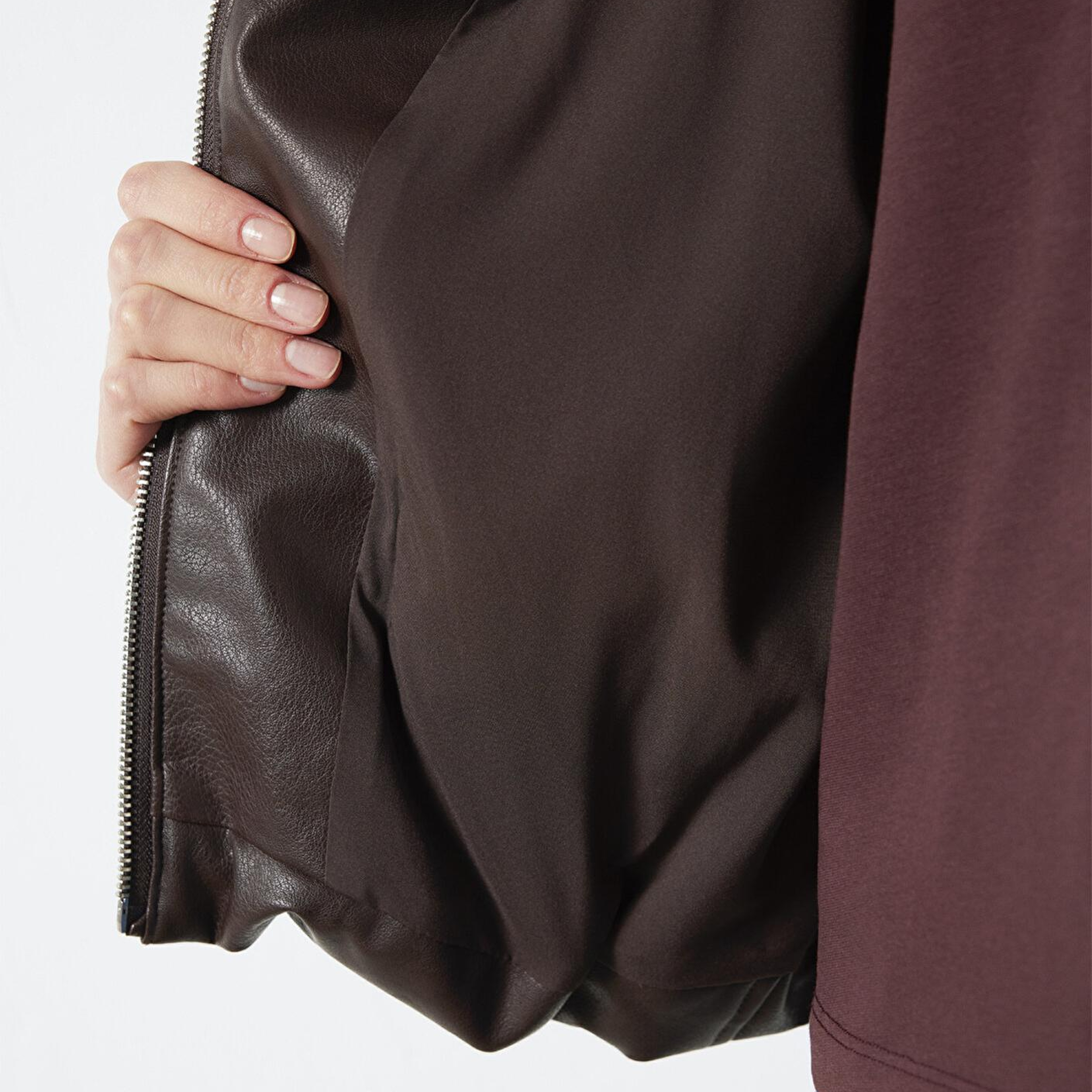 Mavi Kahverengi Suni Deri Ceket Oversize / Geniş Kesim 1110614-88083