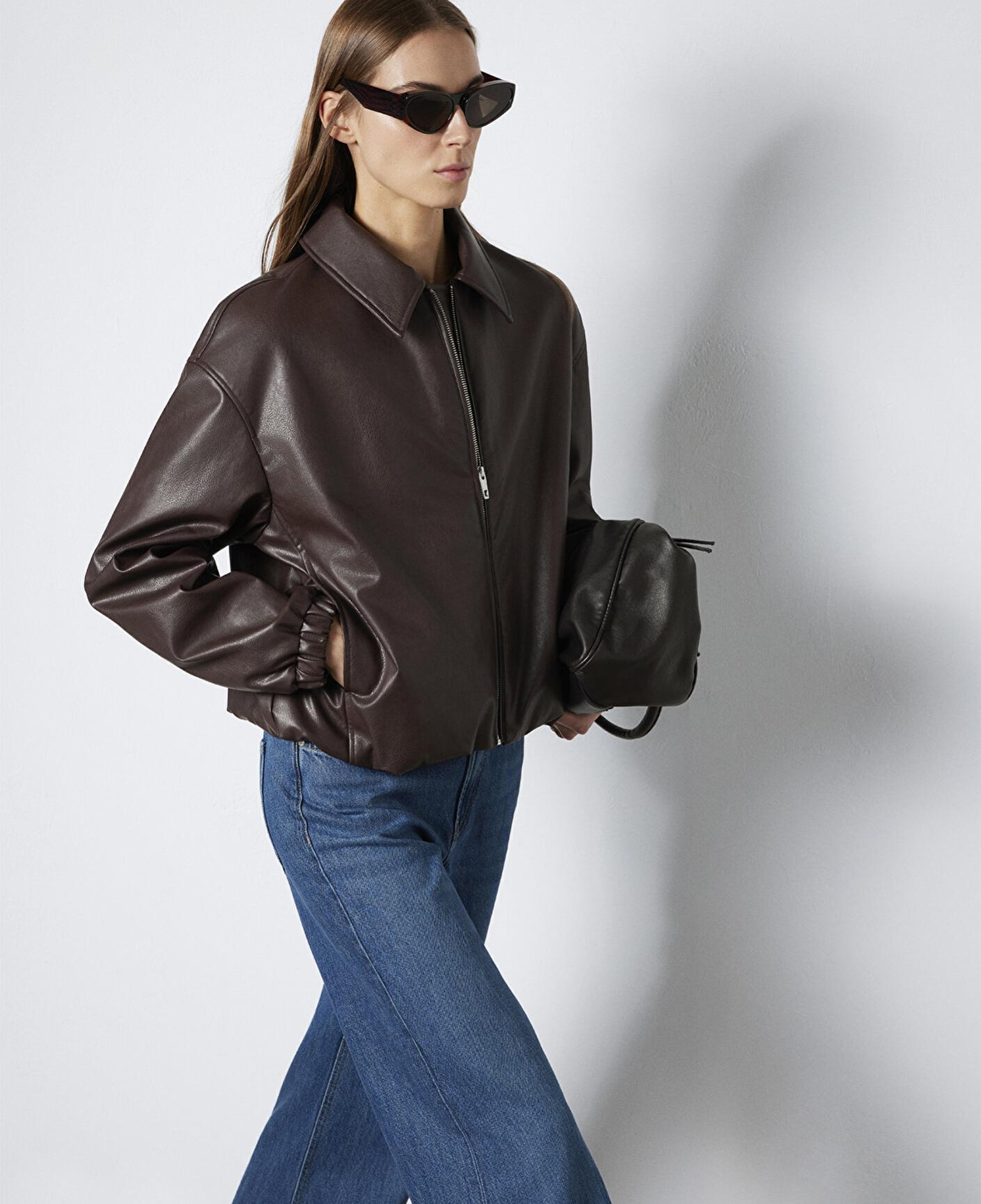 Mavi Kahverengi Suni Deri Ceket Oversize / Geniş Kesim 1110614-88083