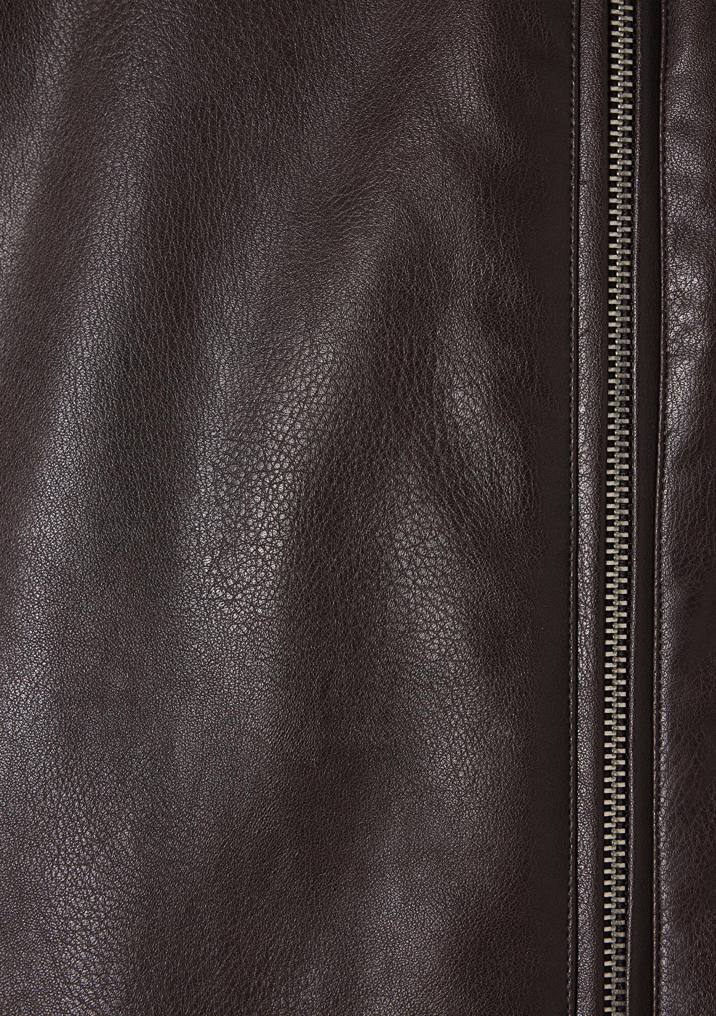 Mavi Kahverengi Suni Deri Ceket Oversize / Geniş Kesim 1110614-88083