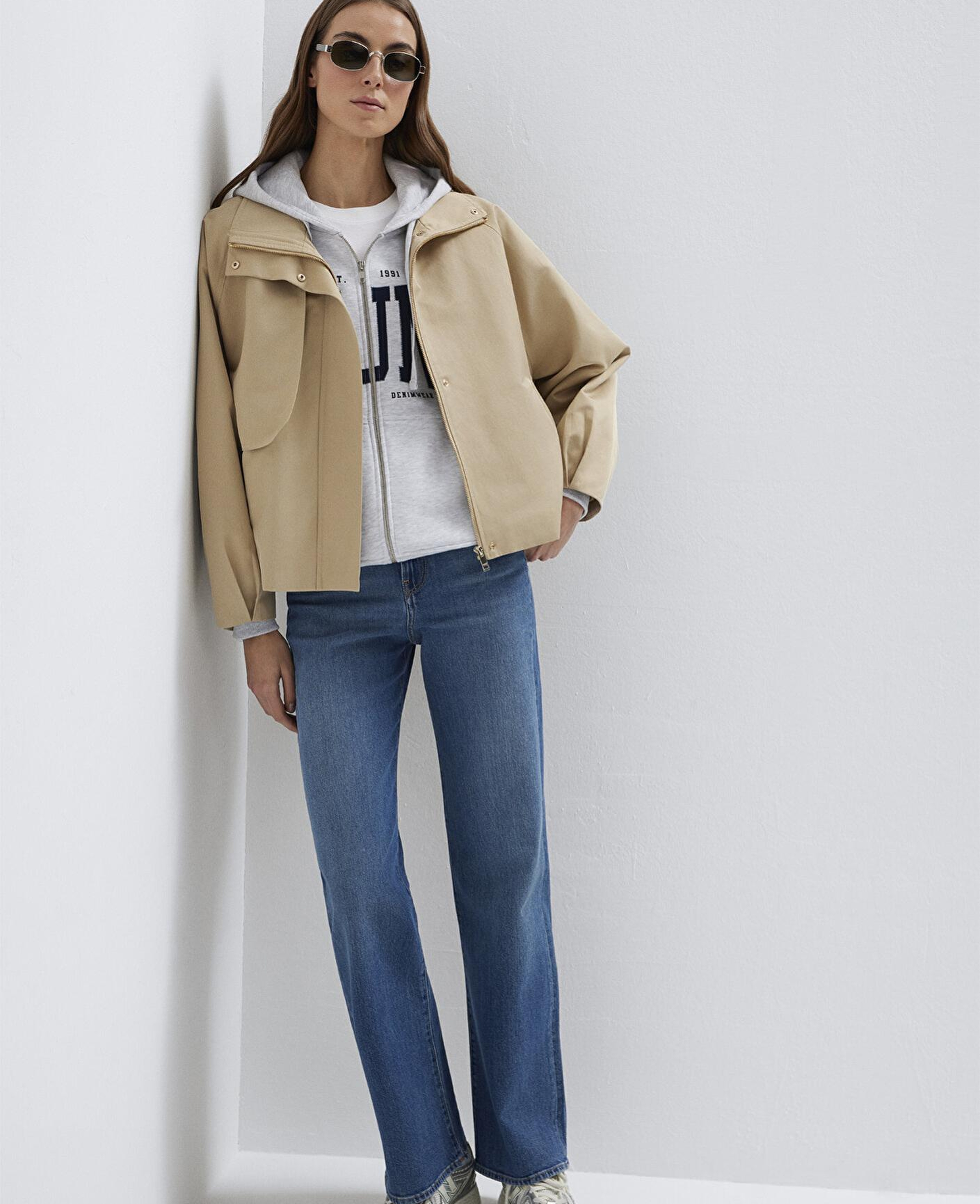 Mavi Dik Yaka Bej Ceket Oversize / Geniş Kesim 1110647-35565