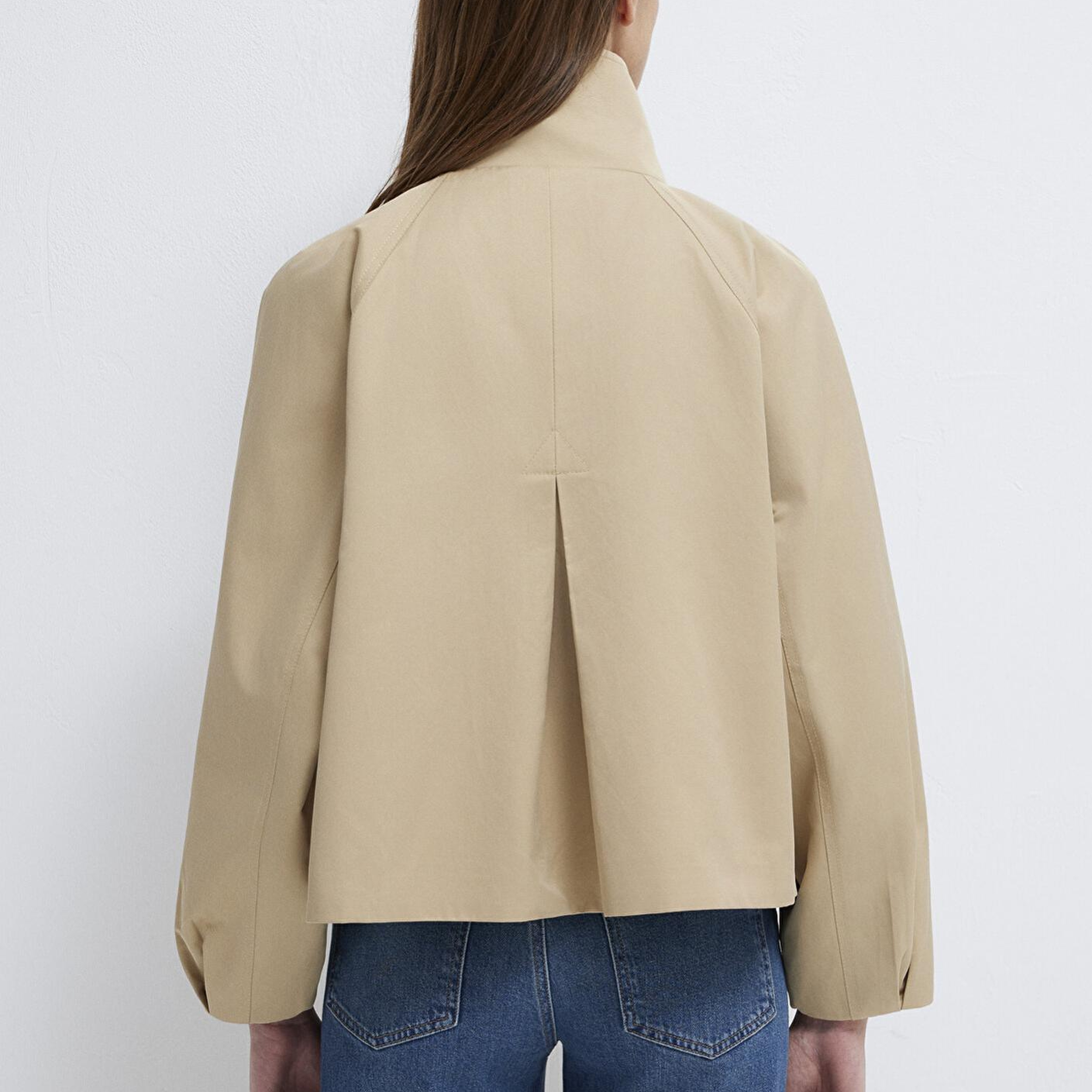 Mavi Dik Yaka Bej Ceket Oversize / Geniş Kesim 1110647-35565