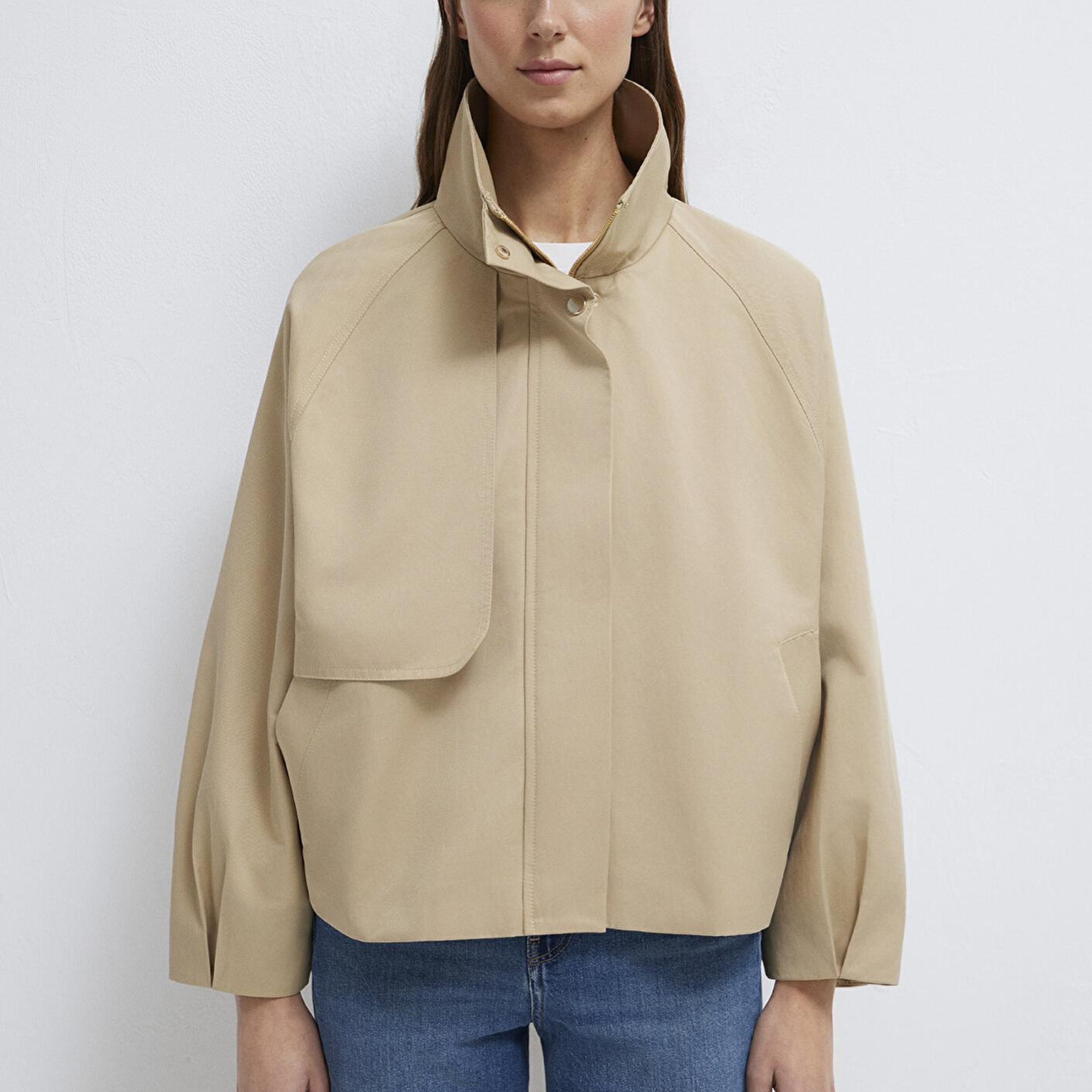 Mavi Dik Yaka Bej Ceket Oversize / Geniş Kesim 1110647-35565