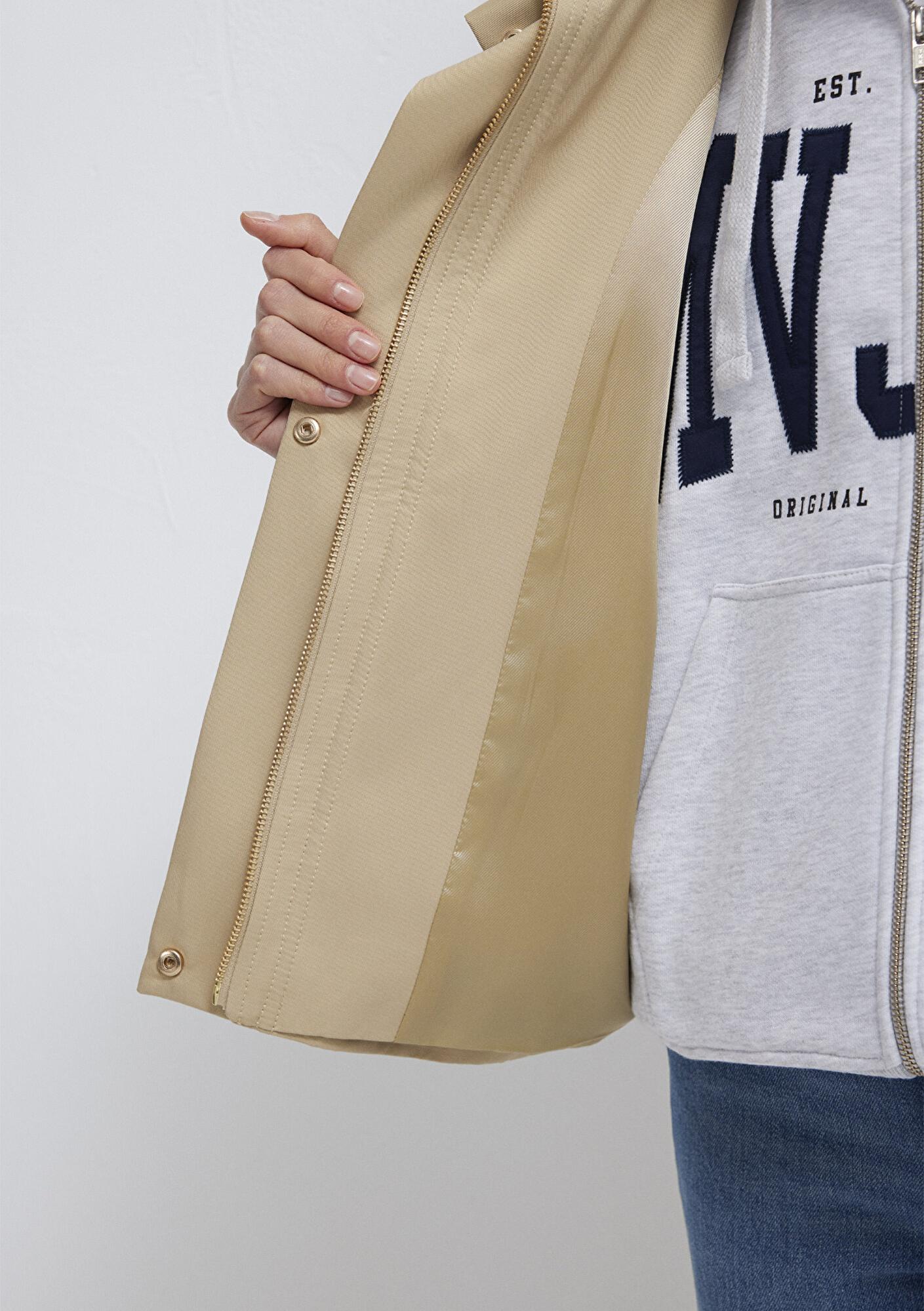 Mavi Dik Yaka Bej Ceket Oversize / Geniş Kesim 1110647-35565