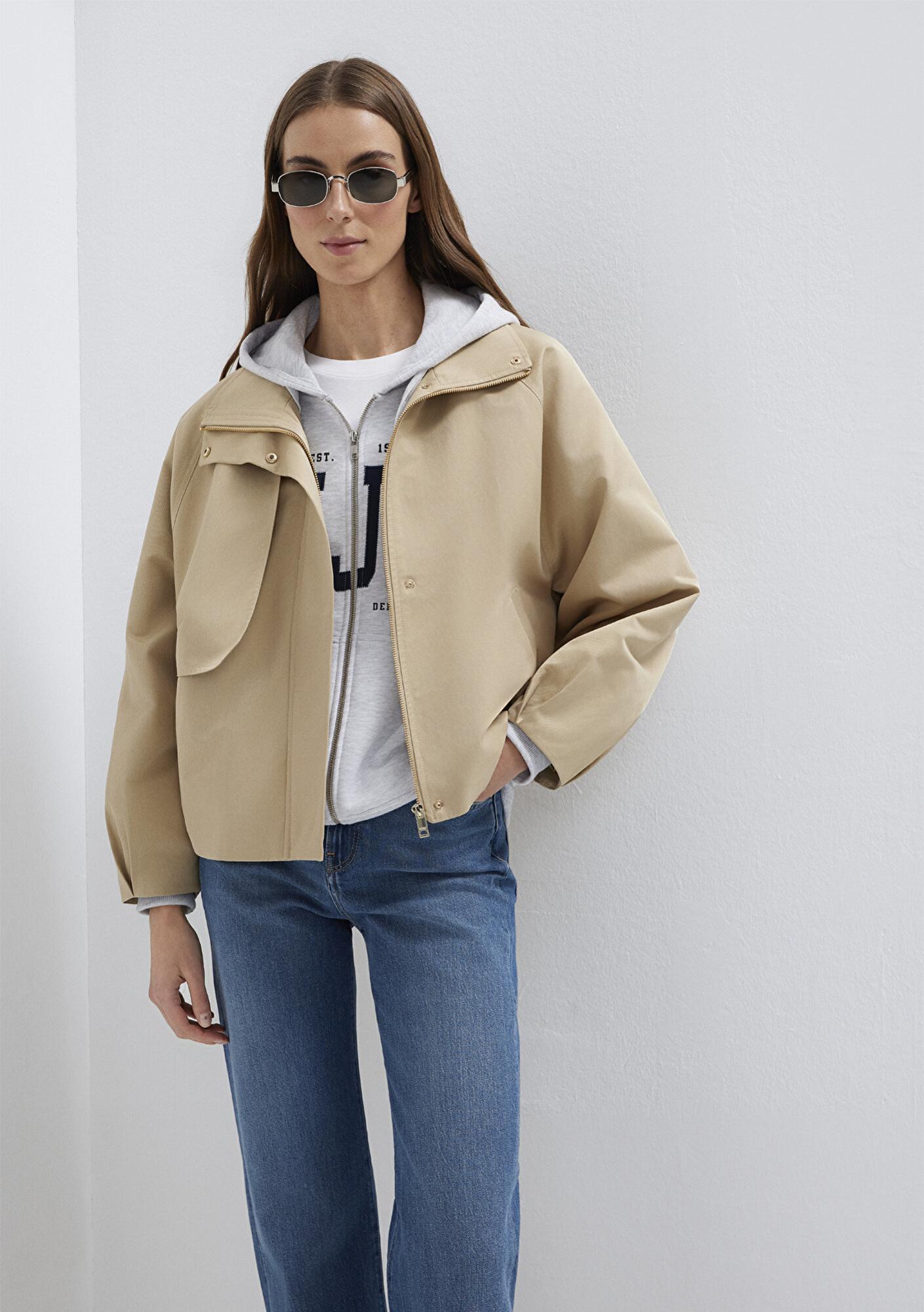 Mavi Dik Yaka Bej Ceket Oversize / Geniş Kesim 1110647-35565