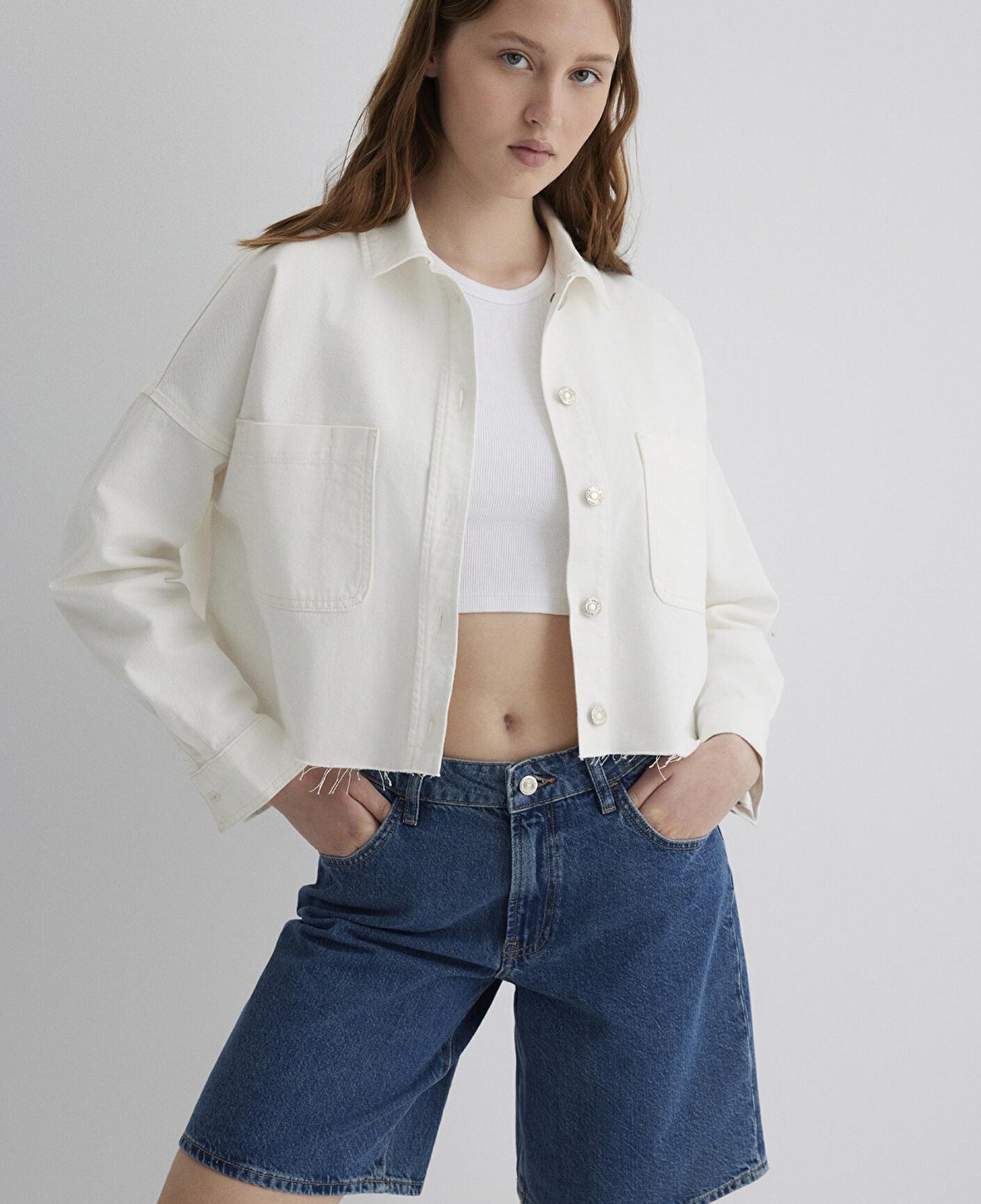 Mavi Vivi 90lar Beyaz Jean Gömlek Crop / Kısa Kesim 1210244-86440