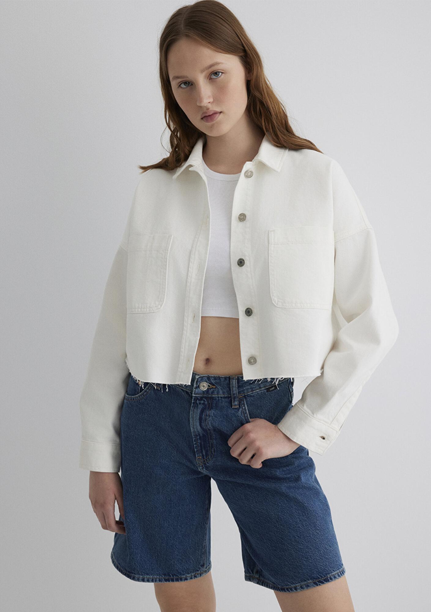 Mavi Vivi 90lar Beyaz Jean Gömlek Crop / Kısa Kesim 1210244-86440
