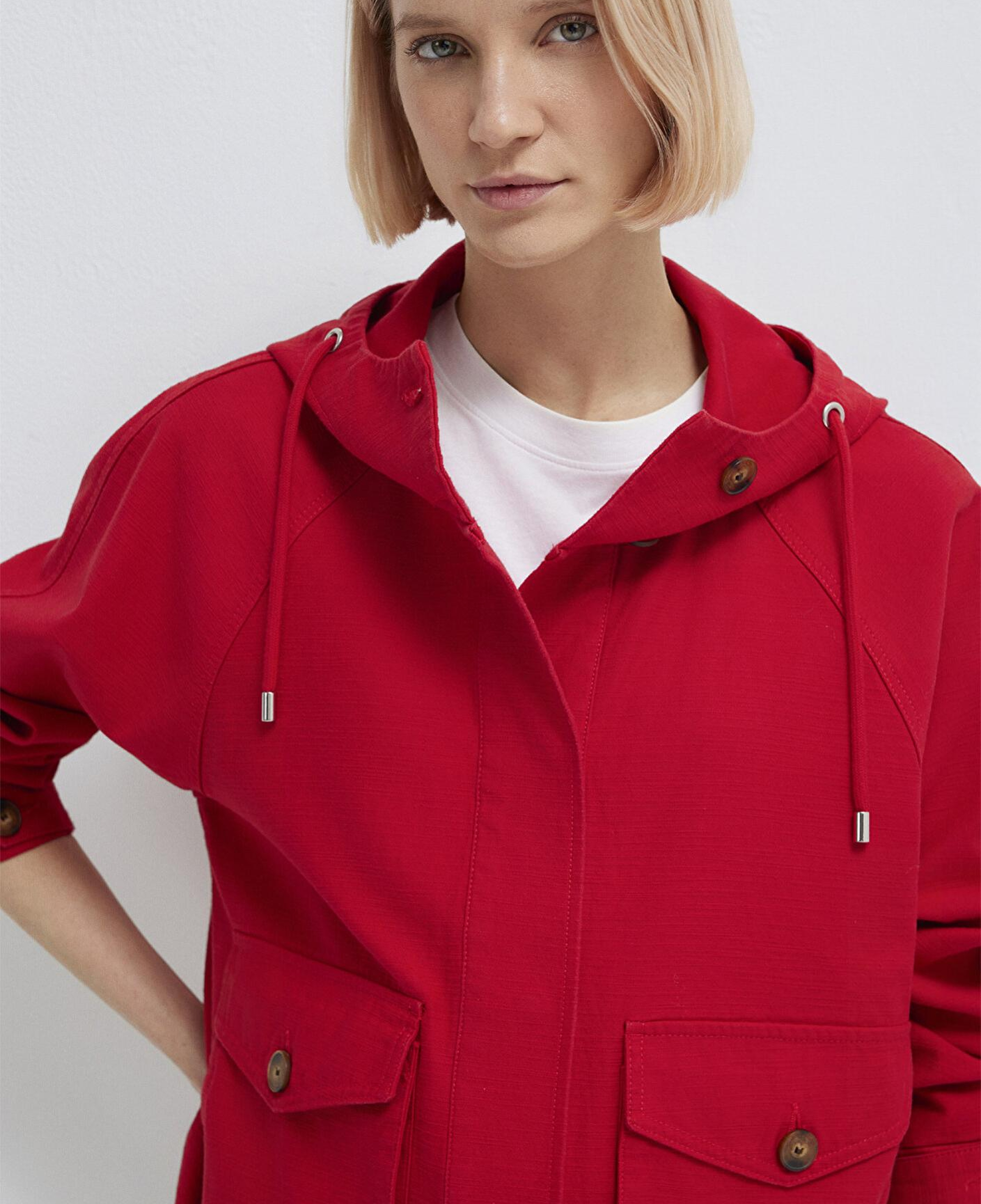 Mavi Kapüşonlu Kırmızı Kısa Ceket Oversize / Geniş Kesim 1110625-70463