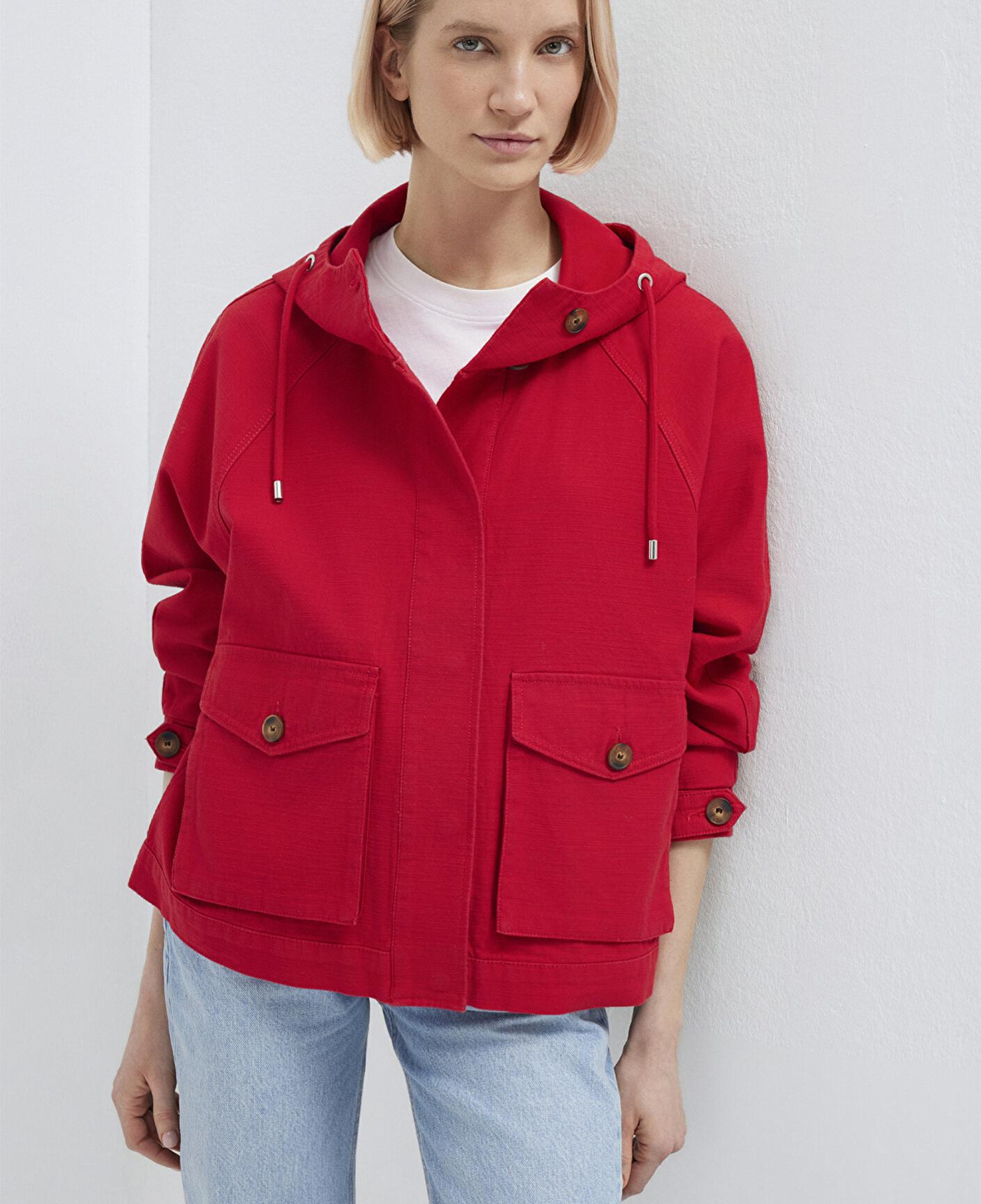 Mavi Kapüşonlu Kırmızı Kısa Ceket Oversize / Geniş Kesim 1110625-70463