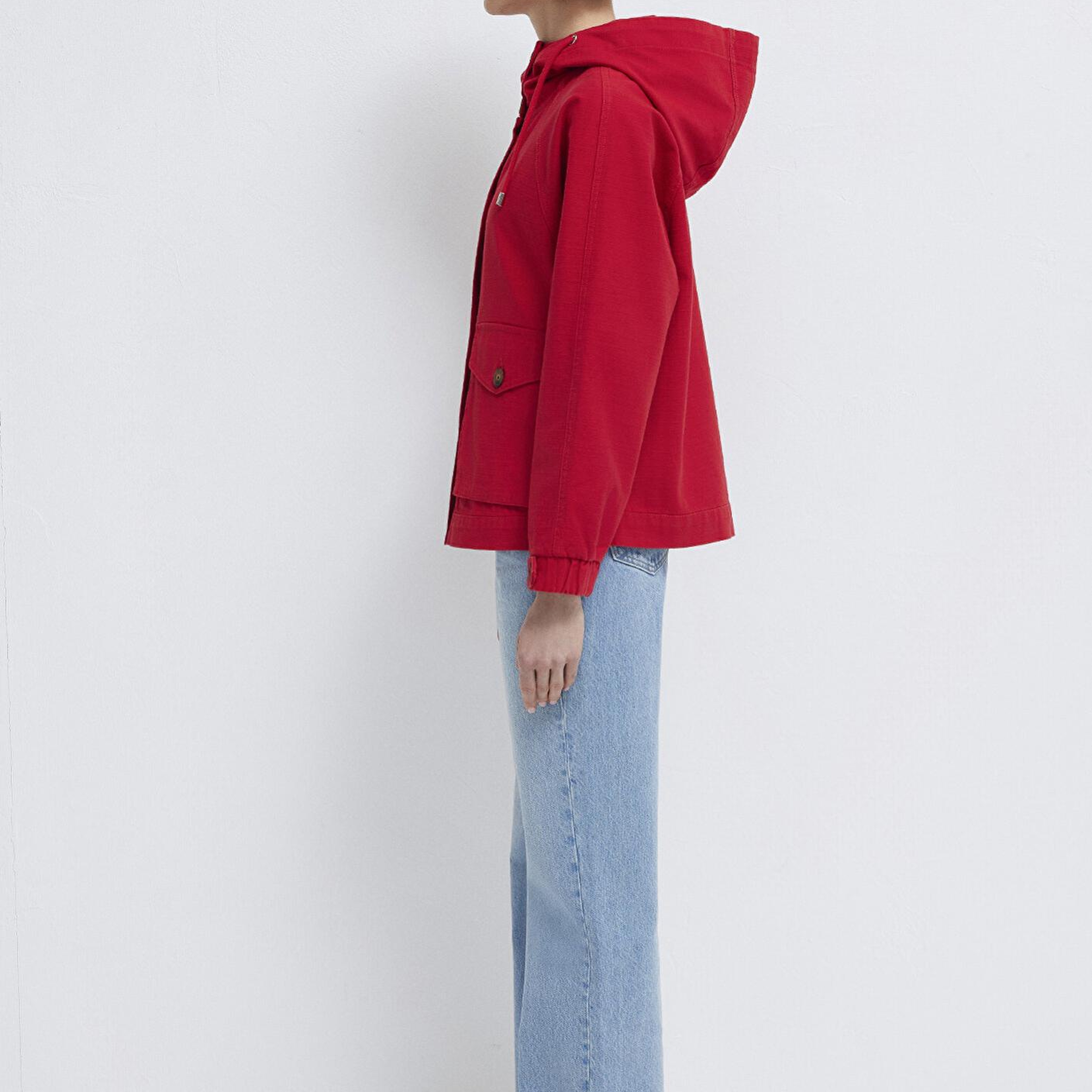 Mavi Kapüşonlu Kırmızı Kısa Ceket Oversize / Geniş Kesim 1110625-70463