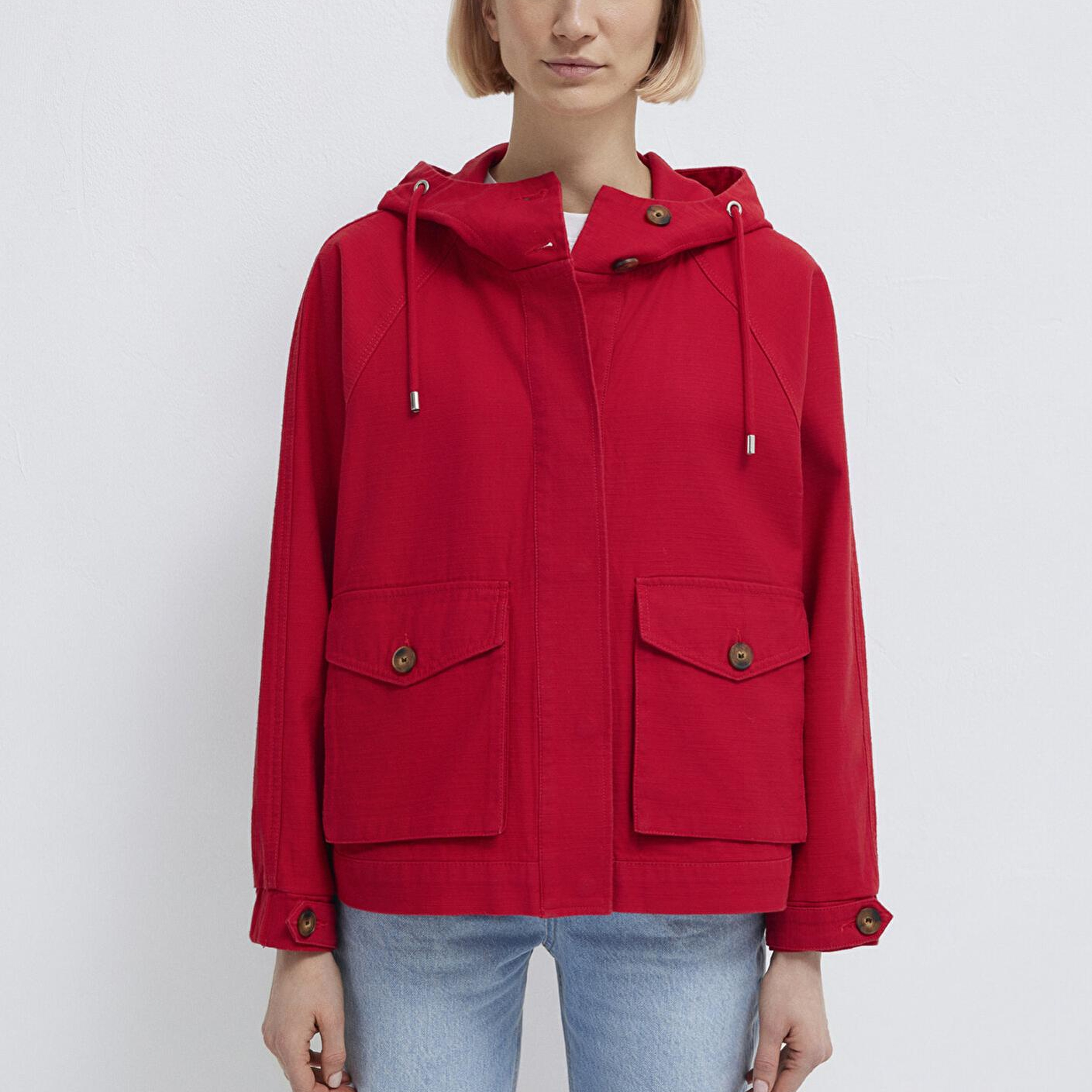 Mavi Kapüşonlu Kırmızı Kısa Ceket Oversize / Geniş Kesim 1110625-70463